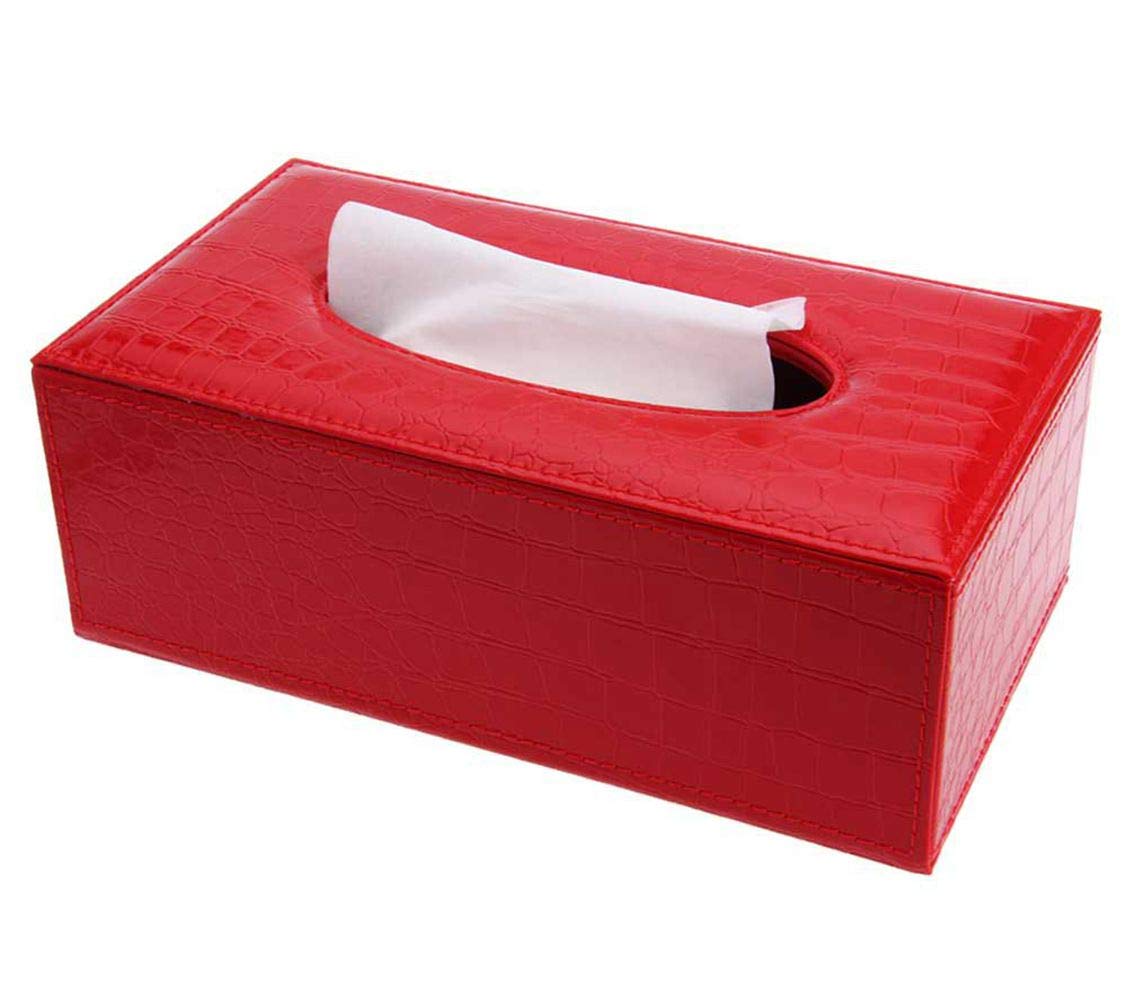 Premium PU Leather Rectangular Tissue Box Cover - Red Crocodile Pattern Home Decor for Living Room, Bedroom & Office | Stylish Tissue Holder for Modern Interiors