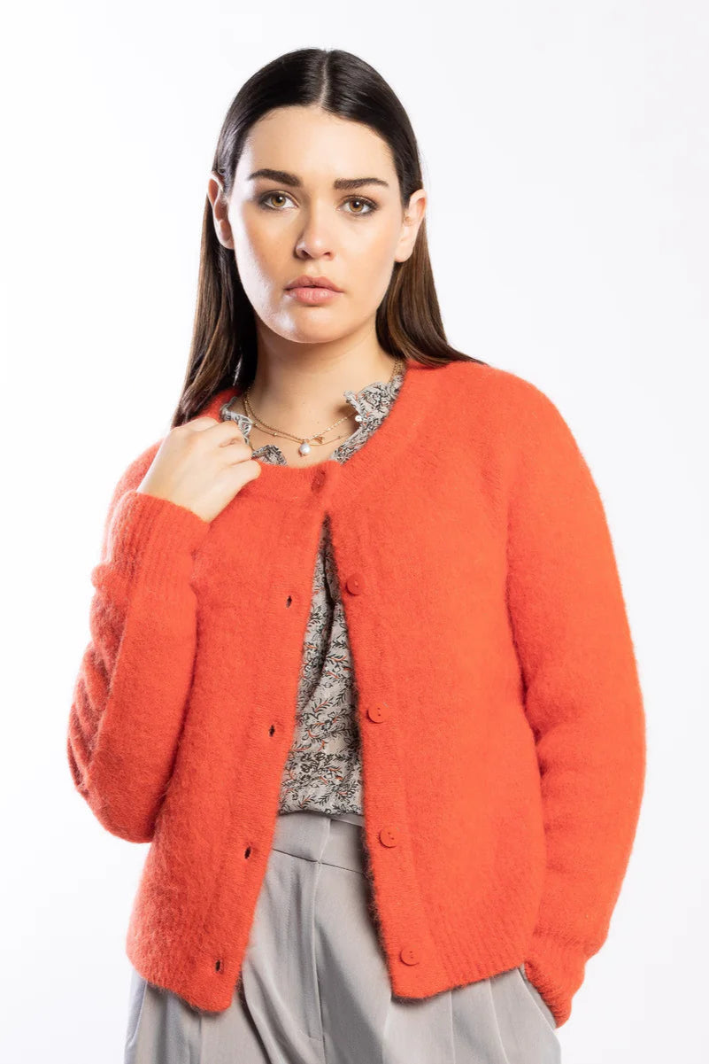 Cozy Fire Red Alpaca Blend Cardigan - Soft Warm Women's Sweater for Fall & Winter - Perfect for Casual Outfits, Office Wear and Holiday Gatherings