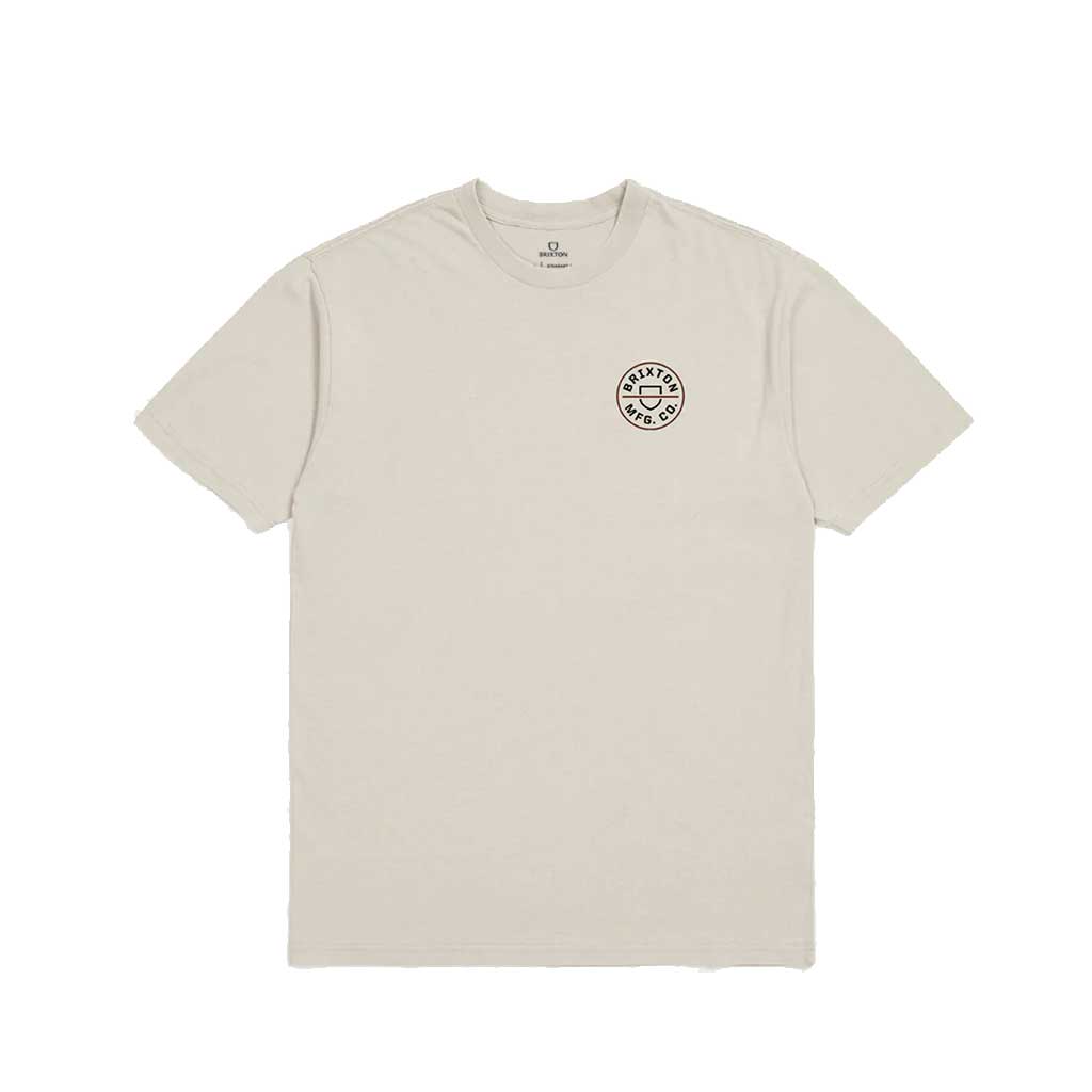 Brixton Crest II Short Sleeve T-Shirt for Men - Soft Cotton Crewneck Tee in Cream - Perfect for Casual Wear, Street Style & Everyday Outfits