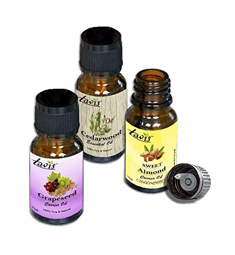 Pure Grapeseed Oil, Sweet Almond Oil & Cedarwood Essential Oil Set - Natural Carrier Oils for Skin Care, Hair Growth & Aromatherapy | Perfect for Massage, DIY Beauty Recipes & Relaxation