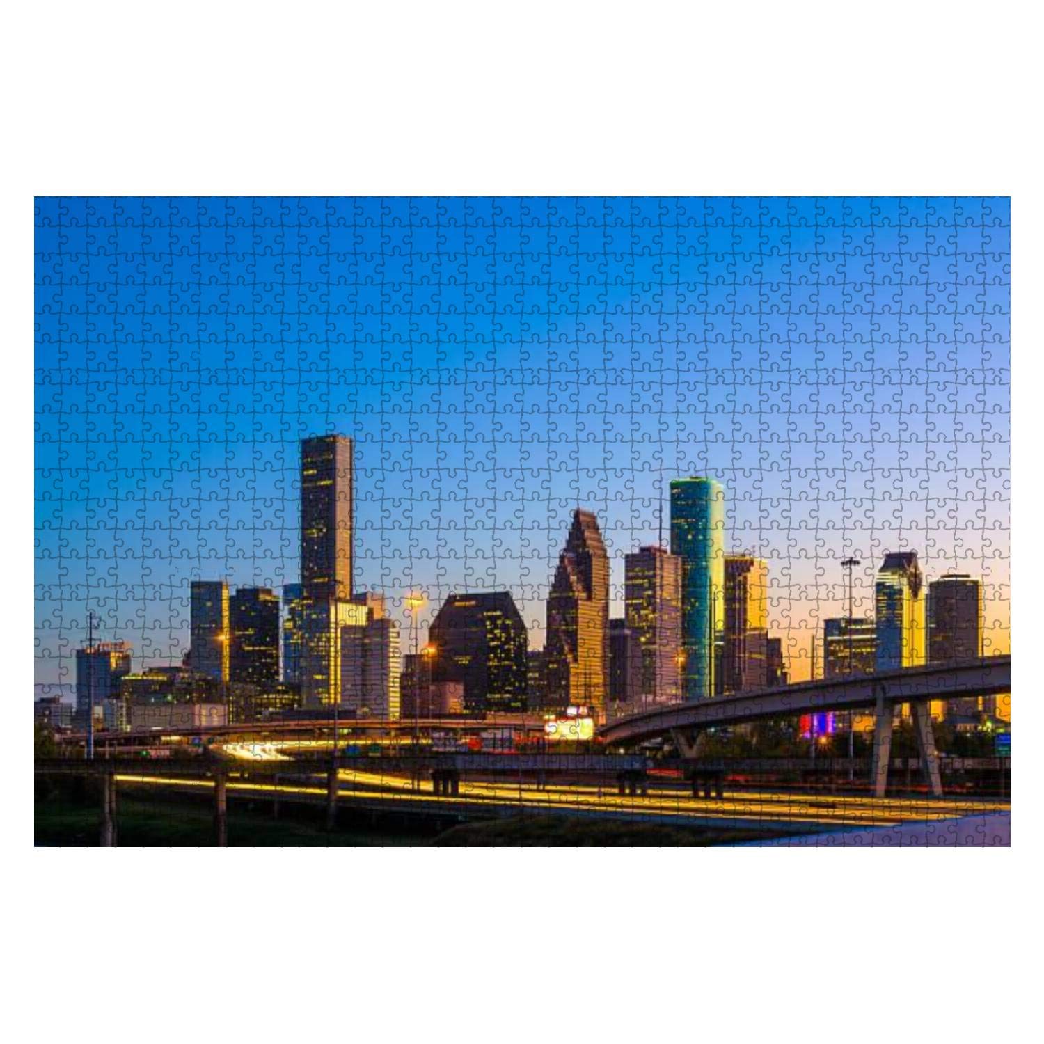 1000-Piece Wooden Jigsaw Puzzle - Houston Skyline at Sunset with Orange Reflection, Educational & Stress-Relief Toy for Adults & Kids | Home Decor, Family Game Night, Classroom Activity