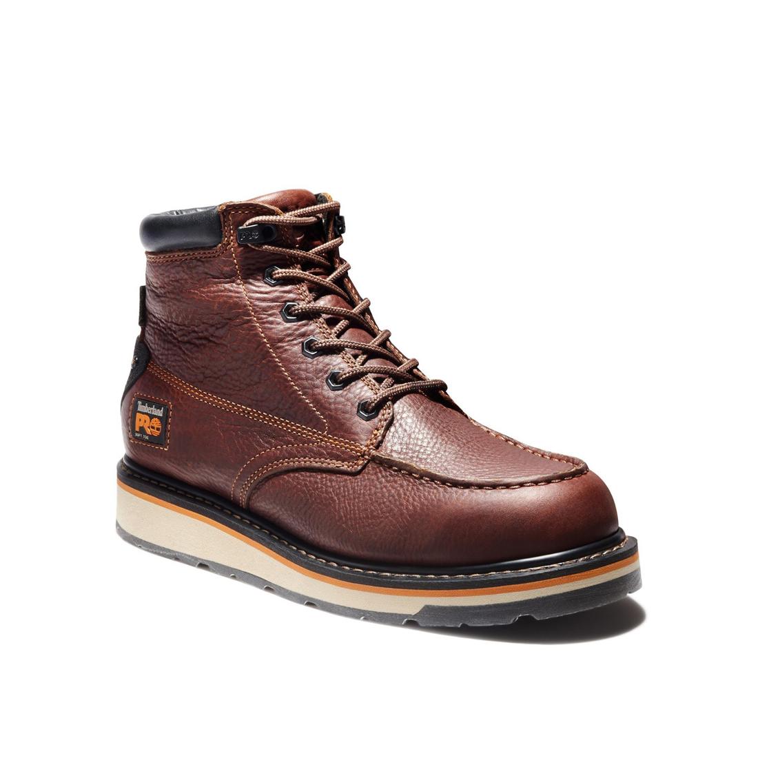 Gridworks 6 Inch Soft Toe Waterproof Work Boots for Men - Brown Leather Safety Shoes for Construction, Hiking & Outdoor Activities