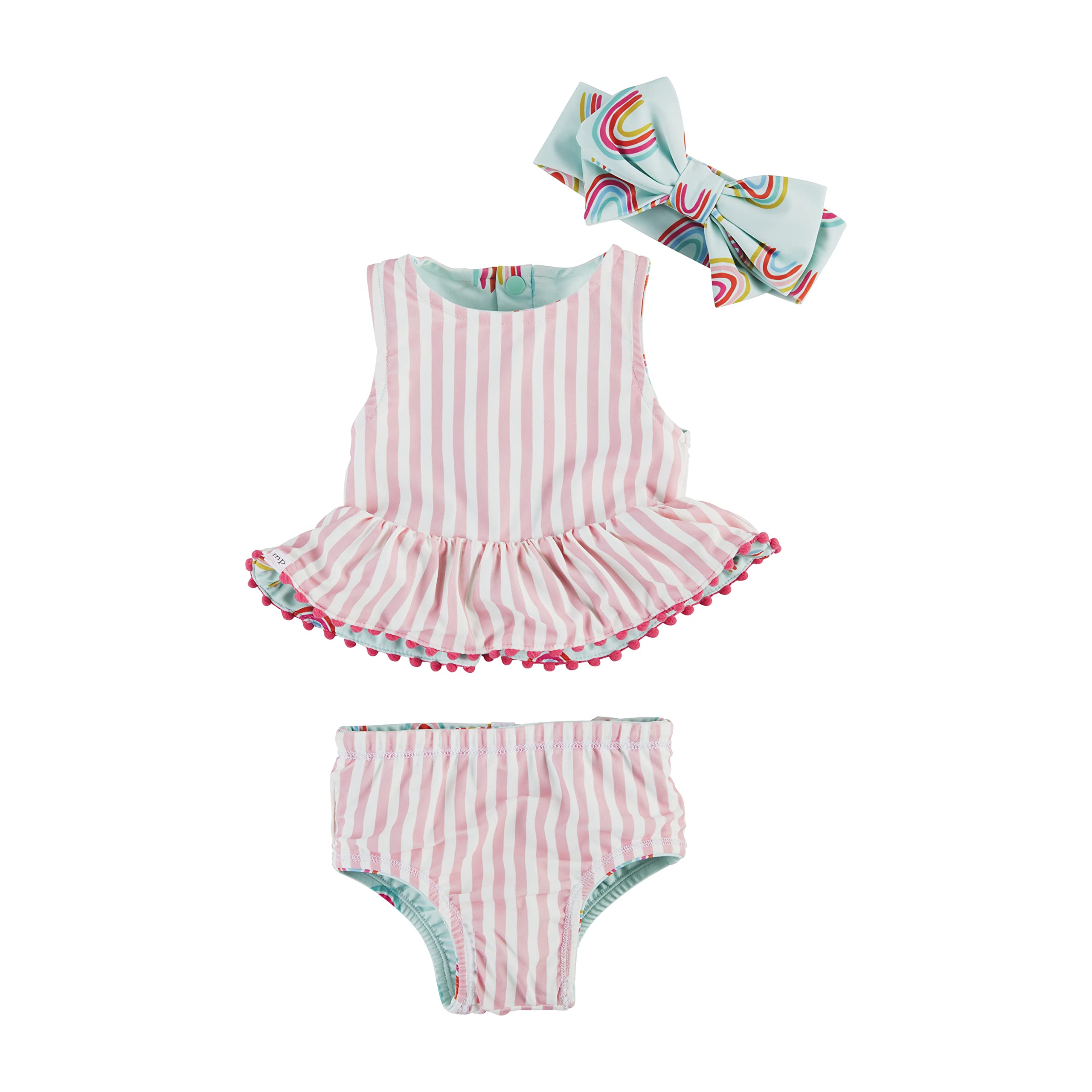Mud Pie Girls Reversible Swimsuit & Headband Set - 2-Piece Swimwear Outfit for Toddler Girls - Perfect for Beach, Pool, and Summer Vacations