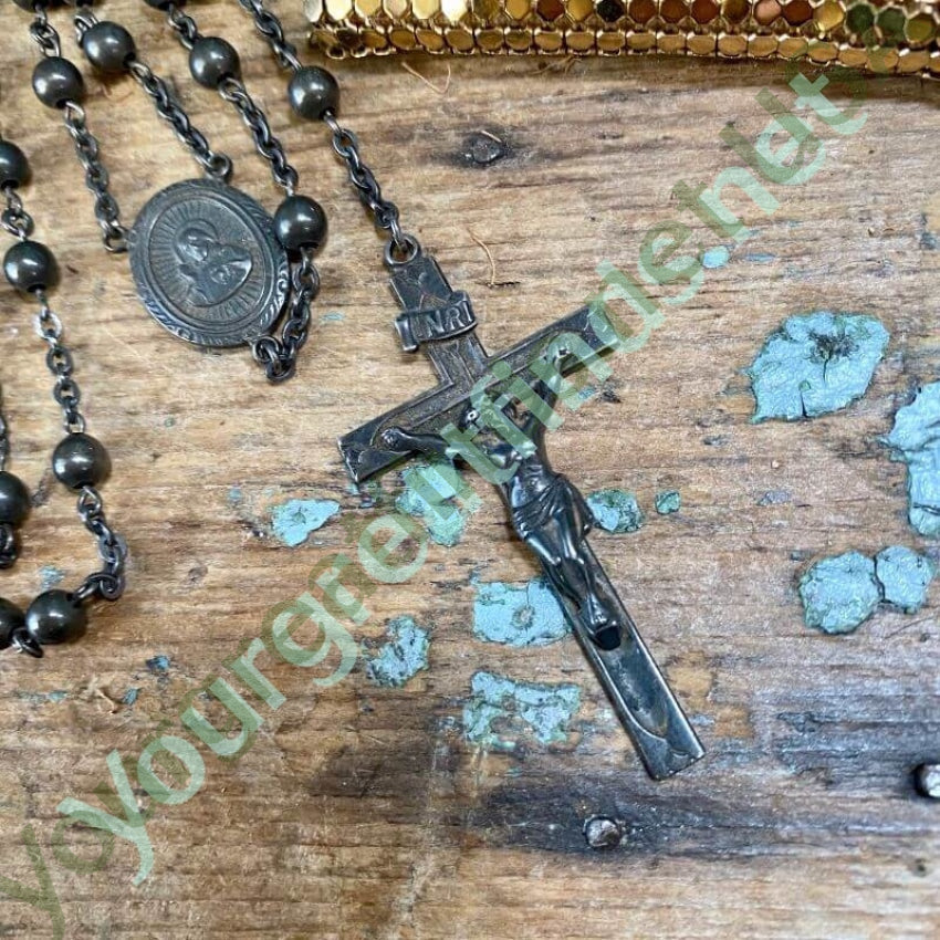 Vintage Sterling Silver Rosary Necklace with Original Gold Mesh Pouch - Religious Jewelry for Prayer, Meditation & Catholic Gifts