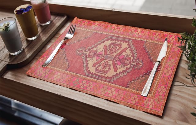 6-Piece Woven Chenille Fabric Placemats Set - Heat Resistant Rectangular & Kilim Design - Perfect for Dining Table Decor, Holiday Gifts, and Home Entertaining