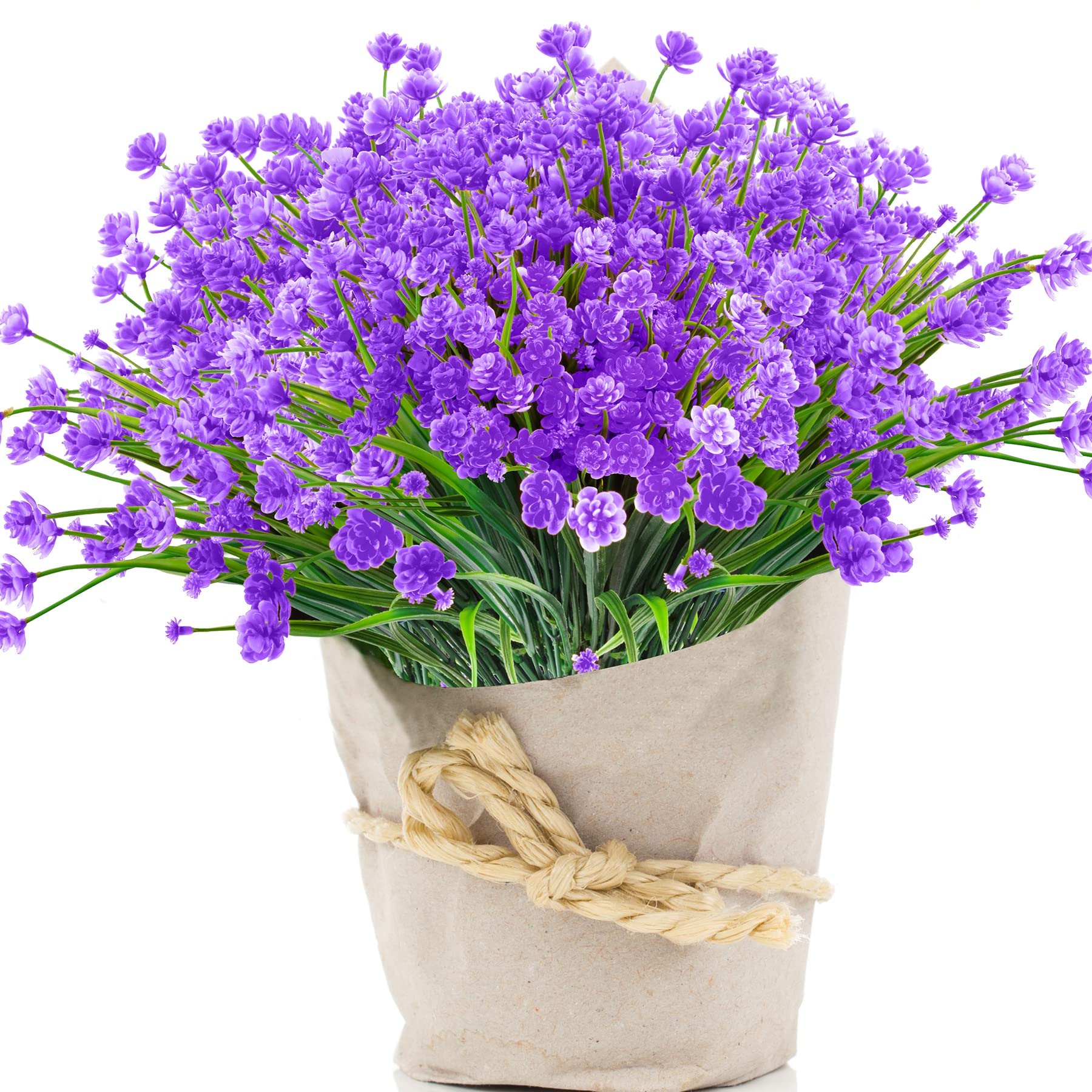 AUSTOR 10 Bundles UV Resistant Artificial Flowers Outdoor Fake Faux Plastic Flowers Shrubs Plants for Garden Home Window Box Decor - Perfect for Patio, Porch, Lawn & Wedding Decoration (Violet)