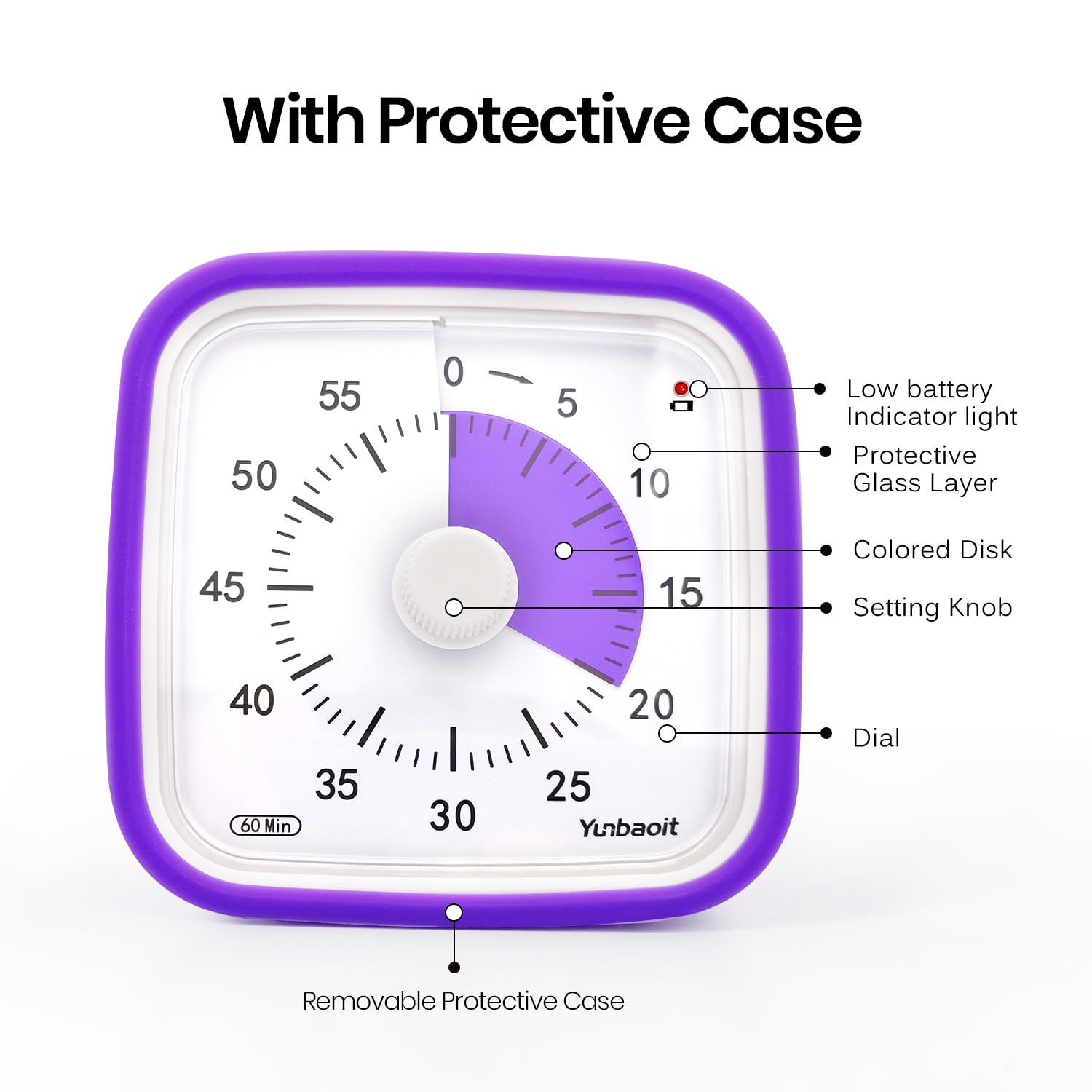 Upgraded 60 Minute Visual Timer with Protective Case - Silent Countdown Clock for Kids & Adults - Time Management Tool for Classroom, Study, Work & Home (Purple)