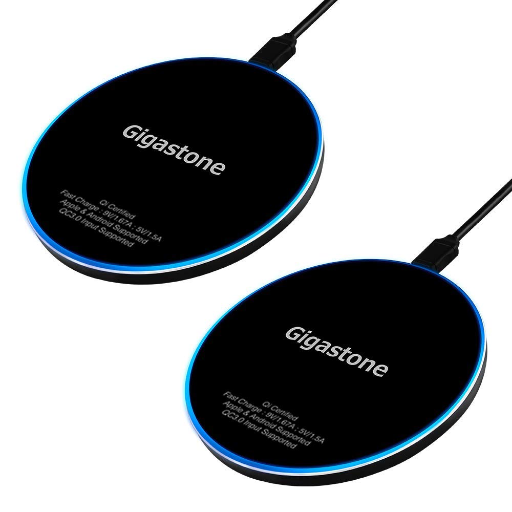 Gigastone 2 Pack 15W Max Qi-Certified Fast Wireless Charging Pad - Compatible with iPhone 16/15/14/13/12/11/X/8, Samsung Galaxy S24/S23/S22/S21/Note, Pixel, LG & AirPods Pro - Perfect for Home, Office & Nightstand Charging