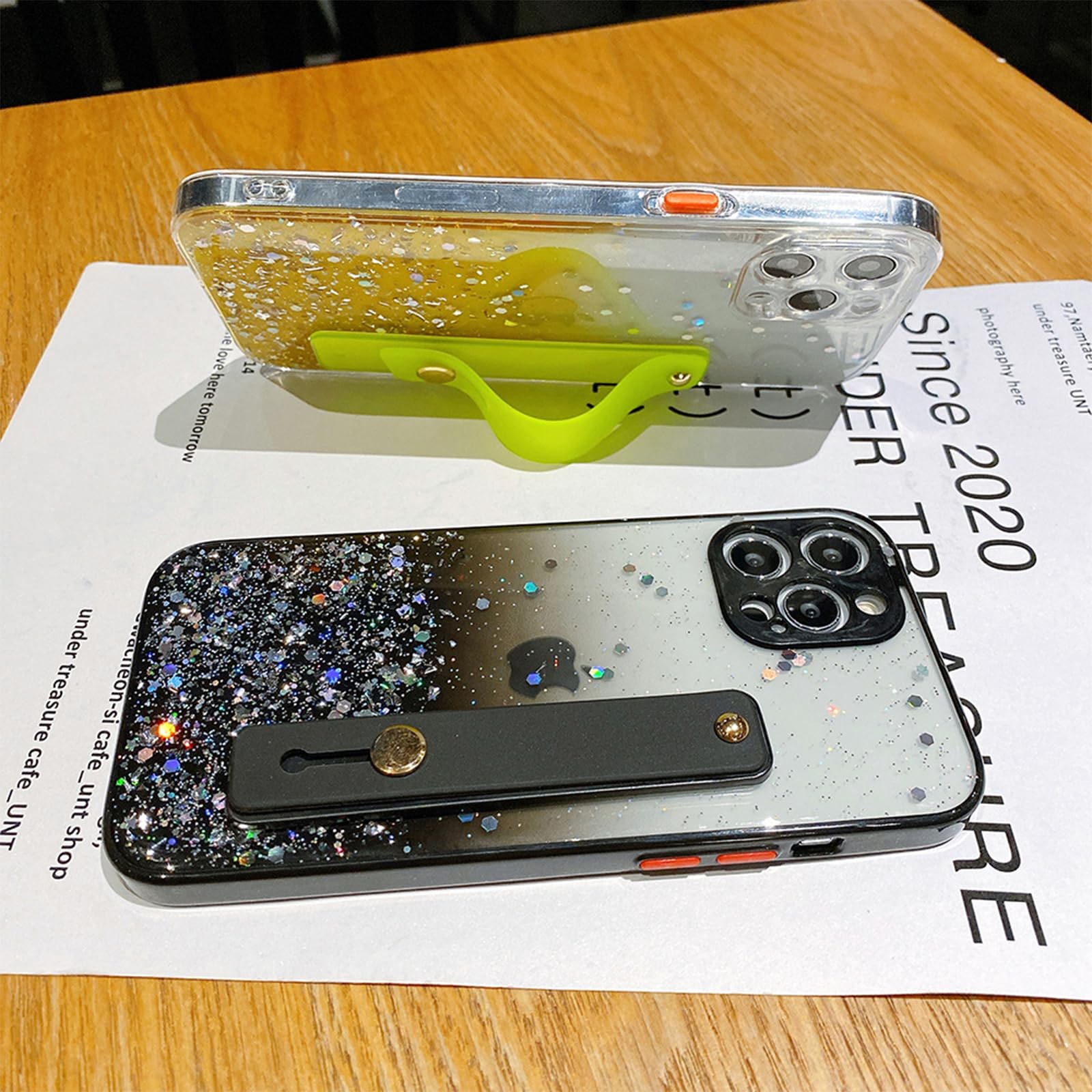 Sparkle Clear TPU Case with Wrist Strap & Kickstand for iPhone 11 Pro Max 6.5