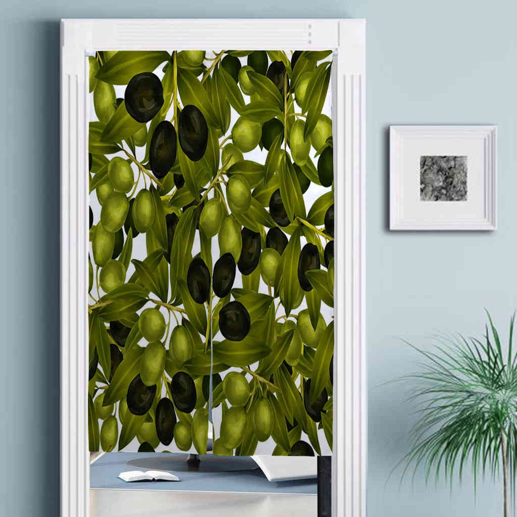 SAIAOS Japanese Noren Curtain - Olive & Fresh Berries Organic Food Design, 35x53.5 Inch Room Divider for Kitchen, Doorway & Home Decor | Perfect for Asian-Inspired Interiors & Restaurant Partitions