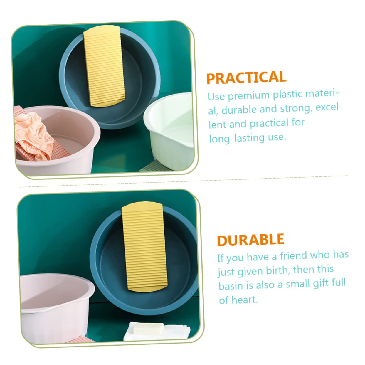 SOLUSTRE Portable Hand Washing Tub with Washboard - Compact Travel Laundry Basin for Underwear, Socks & Small Clothes - Durable PP Material for Camping, Dorms & RV Trips