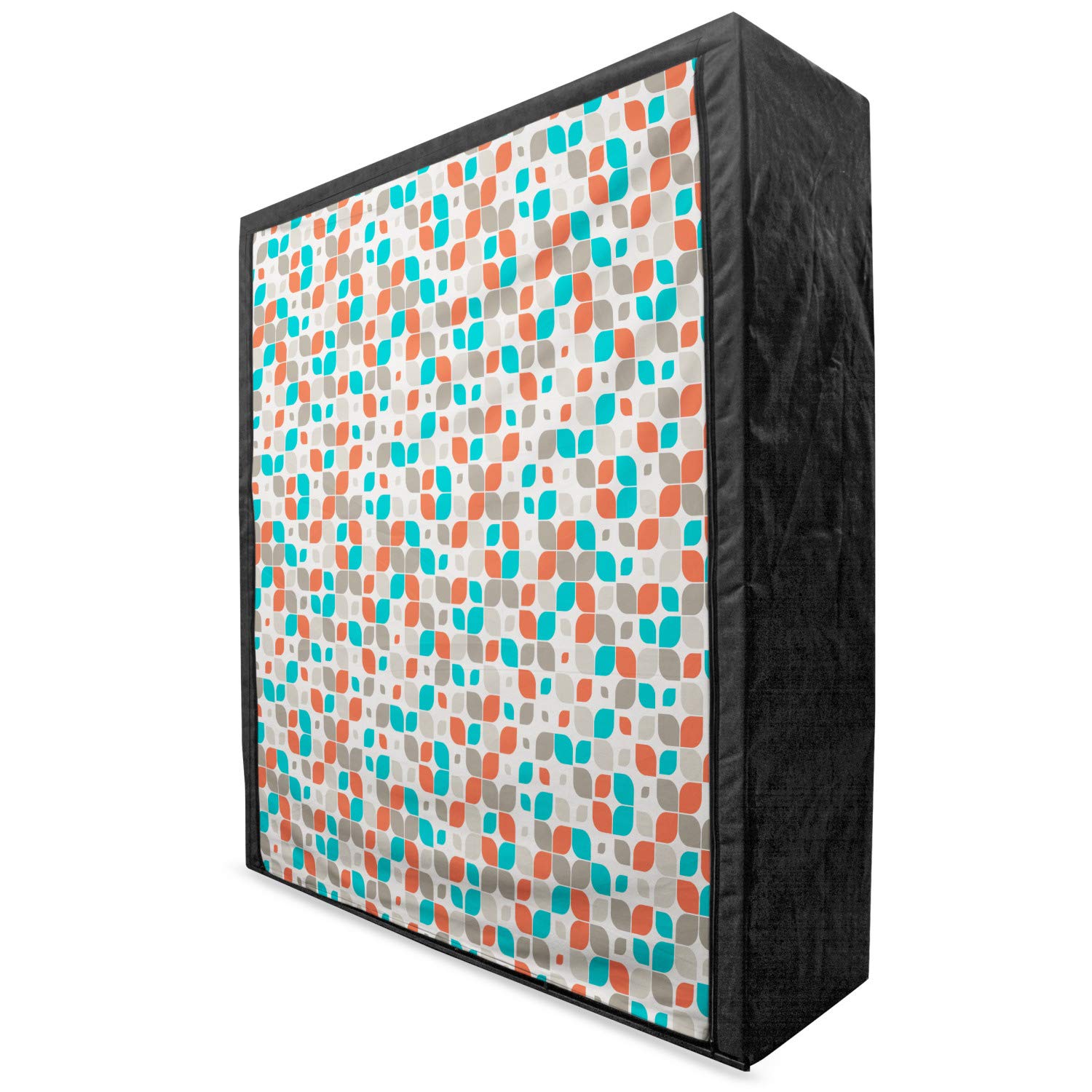 Ambesonne Retro Portable Fabric Wardrobe - Vintage Floral Mosaic Grid Design Closet Organizer with Shelves, 59 Inch, Grey Turquoise Red | Perfect for Bedroom, Closet & Dorm Storage Organization