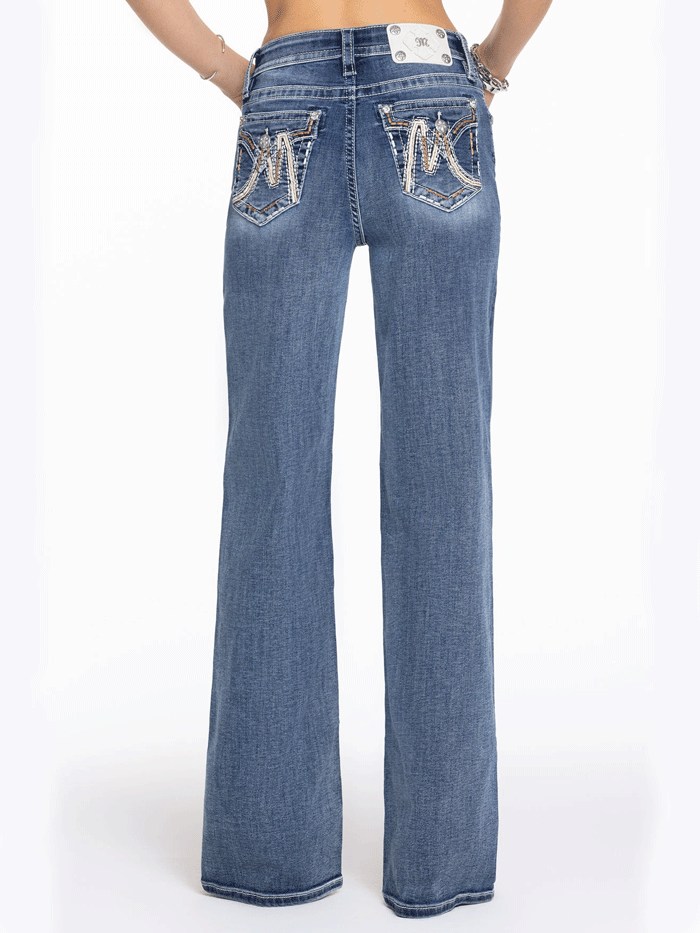 Miss Me H9478W2L Women's Maya Logo Wide Leg High Rise Jeans - Medium Wash Denim Pants for Casual Wear & Everyday Outfits