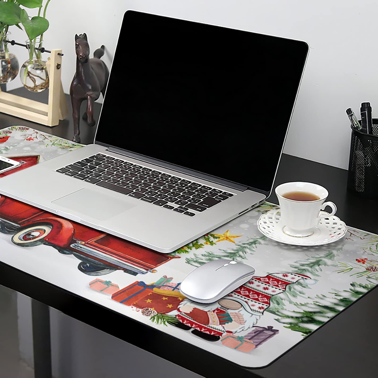 Non-Slip Rubber Base Mouse Pad - Large Gaming & Office Desk Mat for Computer & Laptop - Christmas Gnome Truck Design - Perfect for Work, Gaming & Home Office Use