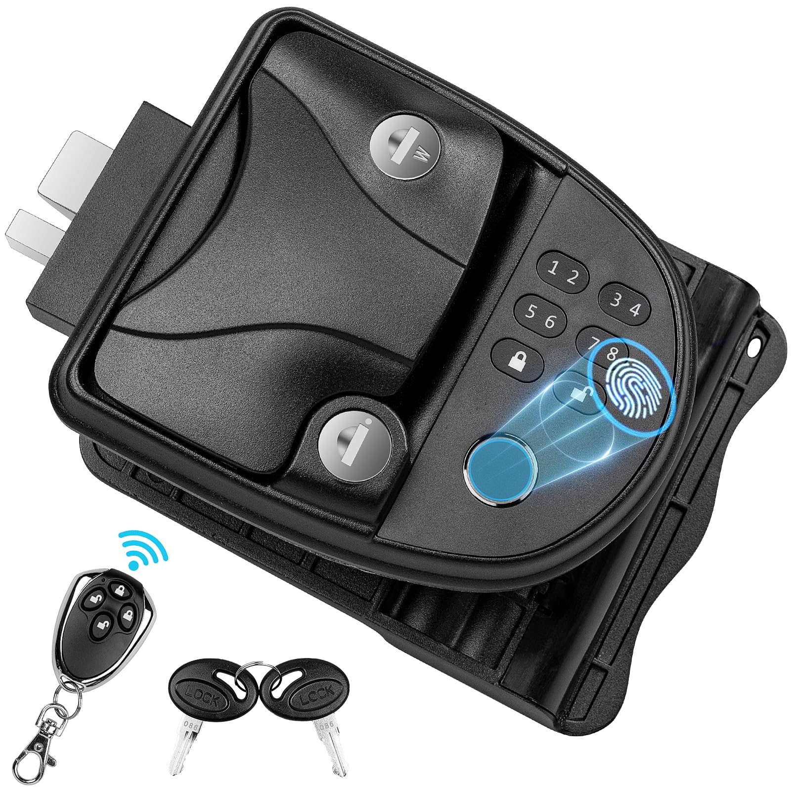 Upgraded RV Keyless Entry Door Lock with Fingerprint & Keypad - Metal Camper Door Lock for Travel Trailers - Fits 2.75