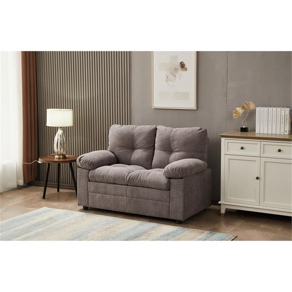 Plaencia Light Gray Linen Loveseat Sofa for Living Room - Modern Small Couch for Apartments, Reading Nook & Cozy Spaces