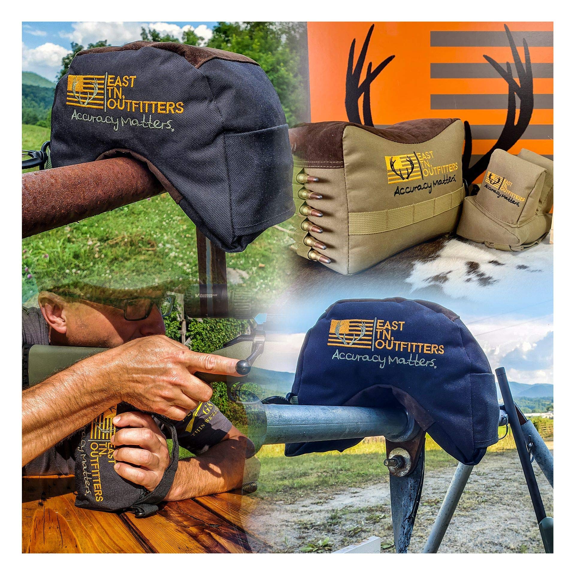 East TN Outfitters Tactical Shooting Bag Bundle - 3-Piece Set (Halfmoon & Squeeze) for Rifle & Handgun Support | Bench Rest, Sighting & Shooting Accessories | Perfect for Range Practice, Hunting & Tactical Training