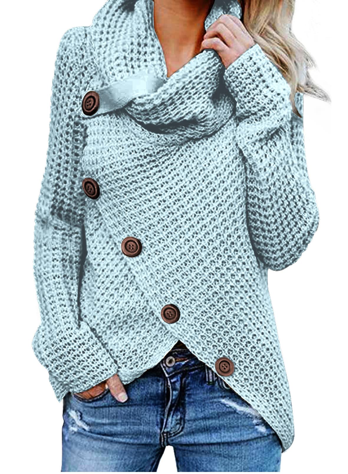 Actloe Women's Cowl Neck Long Sleeve Asymmetrical Hem Sweater - Front Wrap Pullover Jumper for Fall & Winter Fashion | Office Wear, Casual Outfits, Date Night Looks