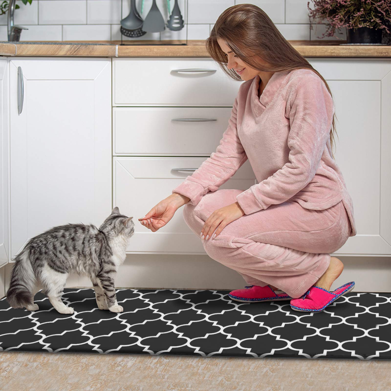 **KMAT Anti-Fatigue Kitchen Floor Mat [2-Pack] - Cushioned, Waterproof, Non-Slip PVC Standing Mat for Comfort in Kitchen, Office, Laundry & Sink Areas - Perfect for Long Hours of Cooking, Dishwashing & Standing Work (Black)**