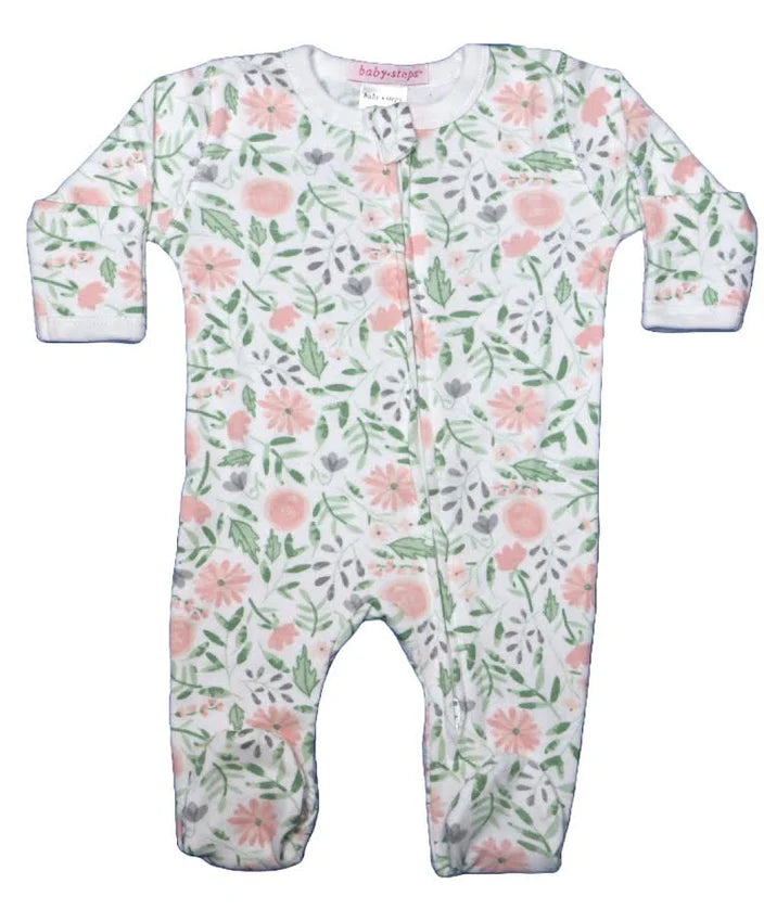 Baby Steps Footie in Watercolor Flower White - Soft Cotton Infant Romper for Newborns & Toddlers | Perfect for Playtime, Outings & Photo Shoots