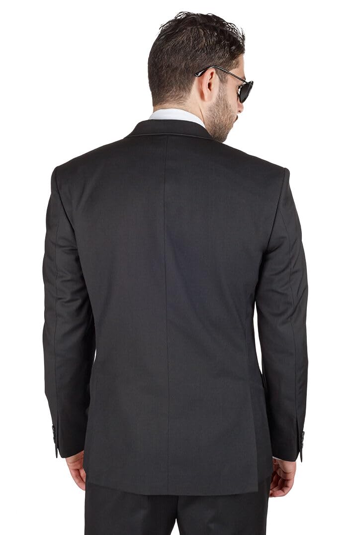 AZAR MAN Slim Fit 3 Piece Suit Set - Black Formal Vested Suit with 2 Button Notch Lapel for Business, Wedding & Special Occasions