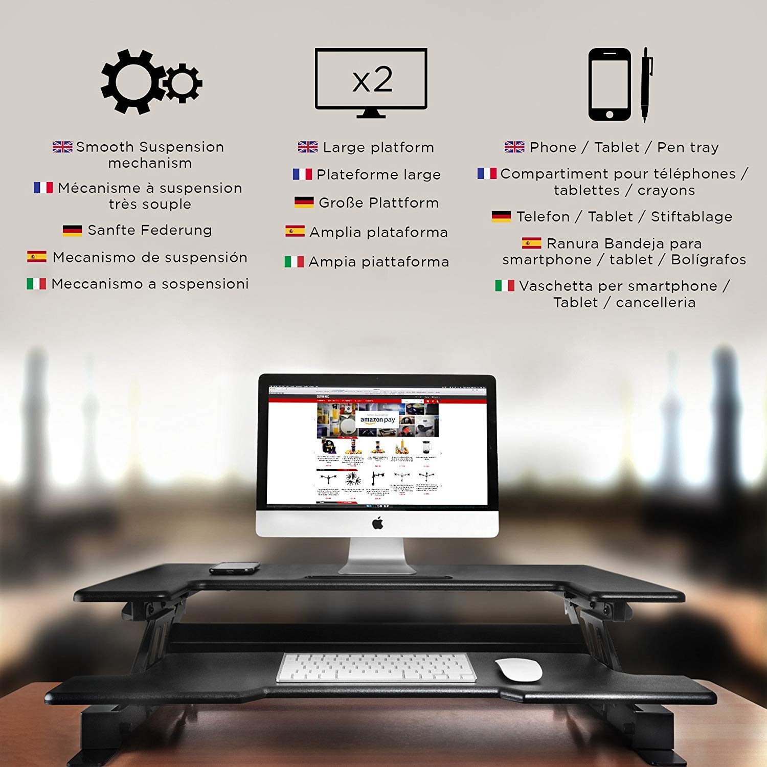 Duronic DM05D7 Electric Height Adjustable Standing Desk - 92x55cm Ergonomic Workstation for Home Office | Sit Stand Converter for Computer, Laptop & Monitor (18-41cm Height Range) | Perfect for Remote Work, Gaming Setup & Small Spaces