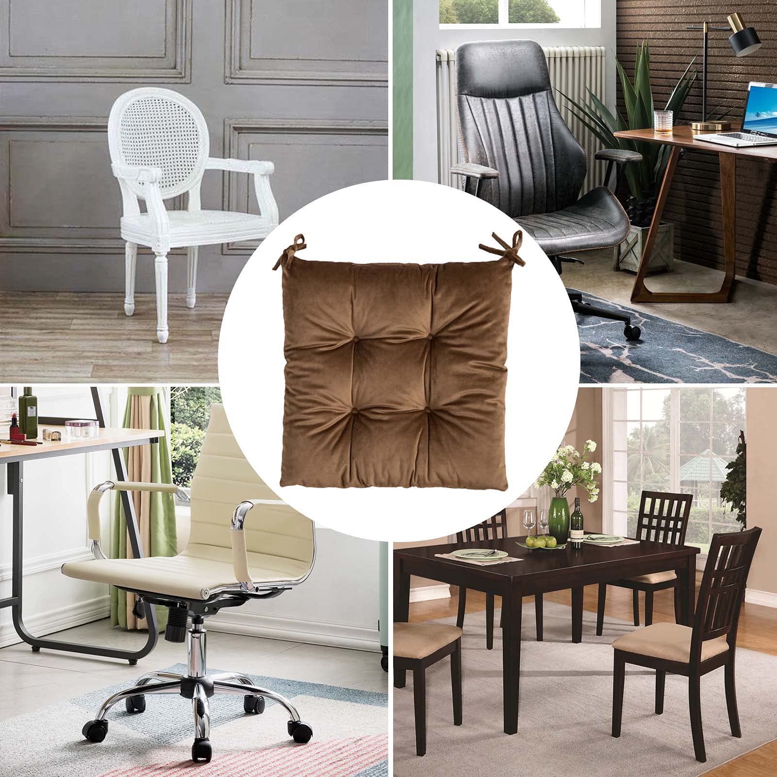 6-Pack Square Chair Cushions with Ties - 14x14 Inch Dining Chair Seat Pads for Kitchen, Living Room & Coffee Table - Comfortable Solid Seat Cushions for Indoor Use - Perfect for Home, Office & Restaurant Seating