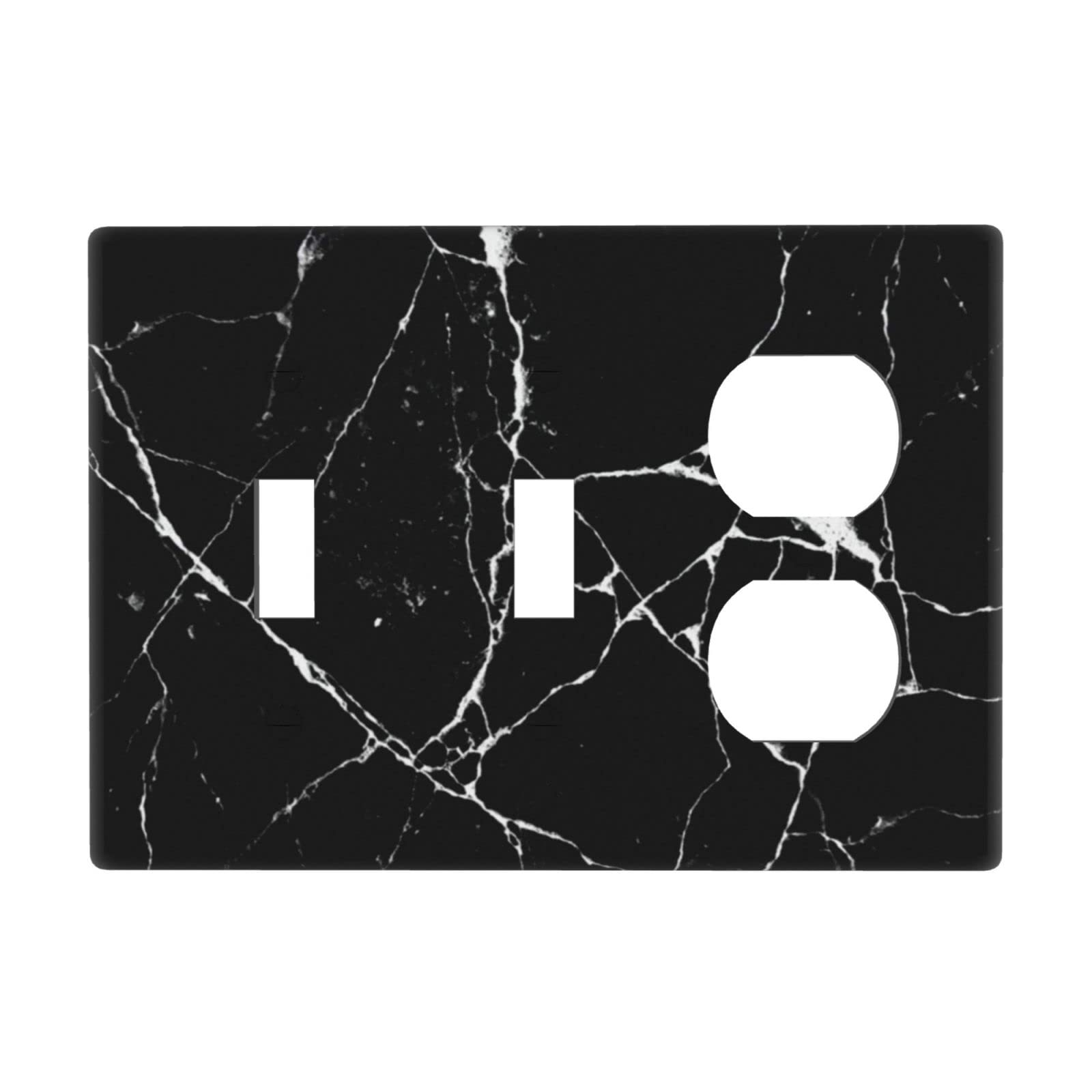 Black Marble Toggle Duplex Outlet Wall Plate - 3 Gang Light Switch Cover with Decorative Texture for Laundry, Living Room, Bathroom & Bedroom - Electrical Receptacle Accessory for Home Decor and Safety