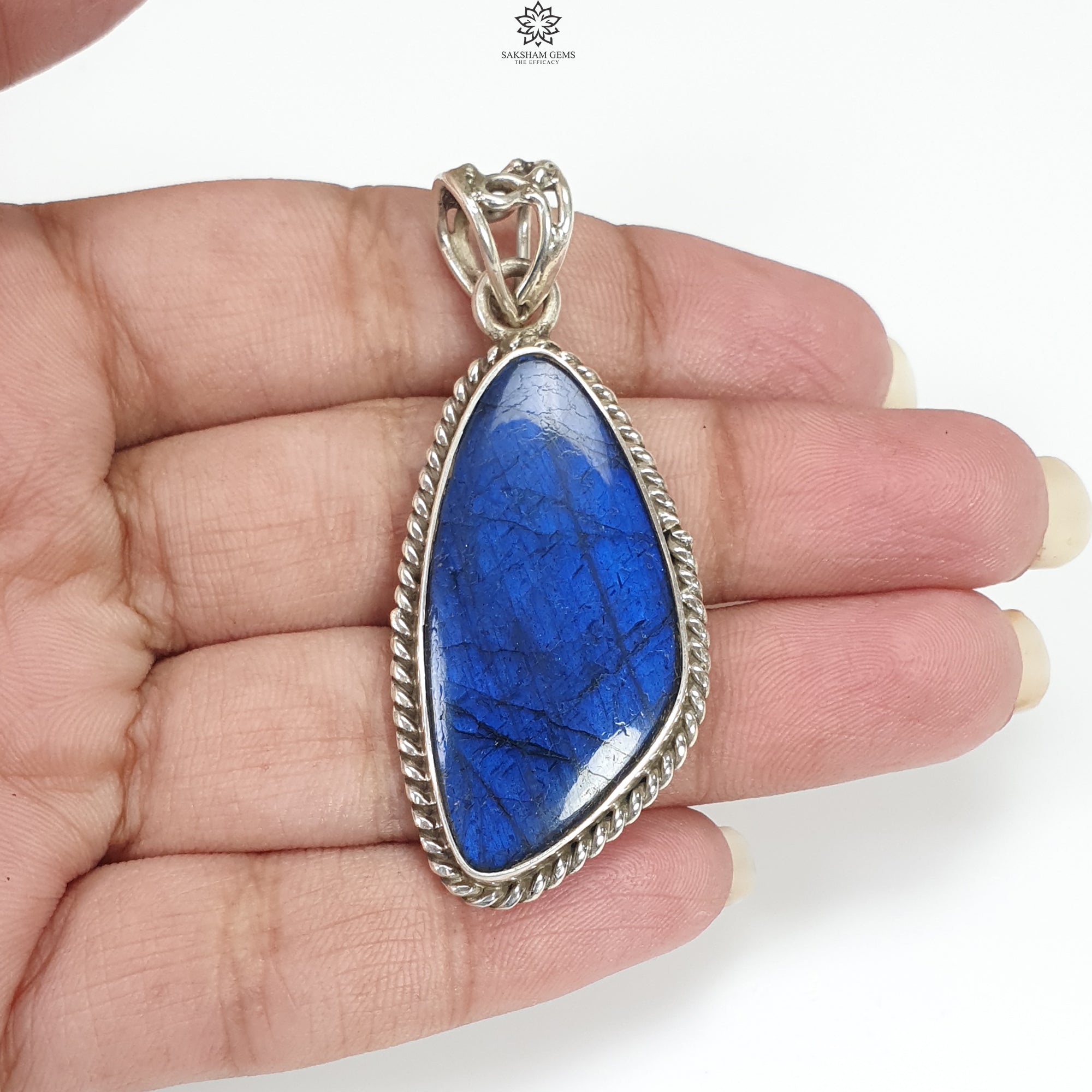 Blue Labradorite Sterling Silver Pendant - 12.34g Natural Untreated Fancy Shape 925 Silver Bezel Jewelry for Women, Gift for Her | Perfect for Everyday Wear, Special Occasions & Spiritual Healing