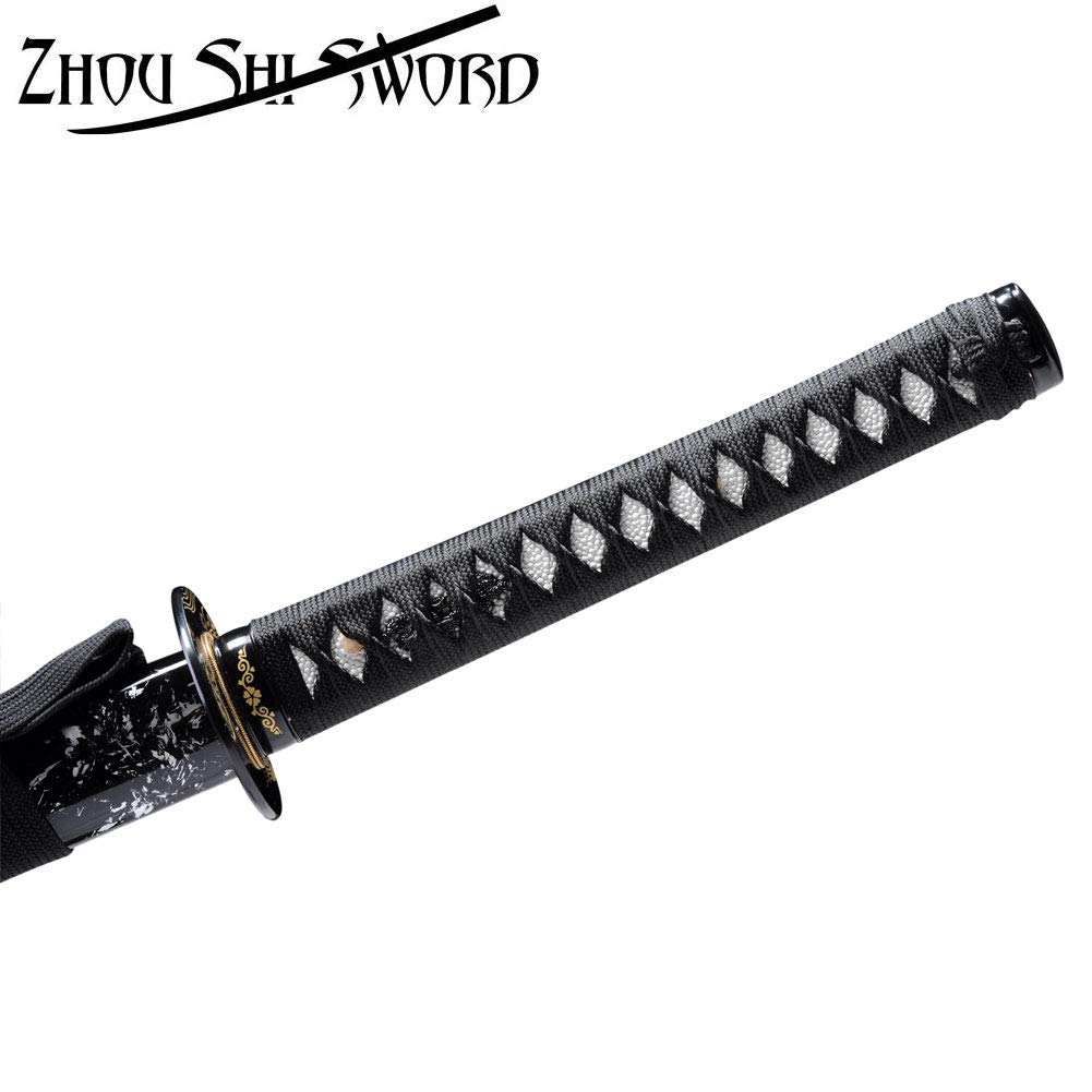 Authentic Japanese Samurai Katana Sword - Handmade 1095 High Carbon Steel, Heat Tempered Full Tang Blade with Sharp Tsuba - Perfect for Martial Arts Training, Cosplay & Collectors