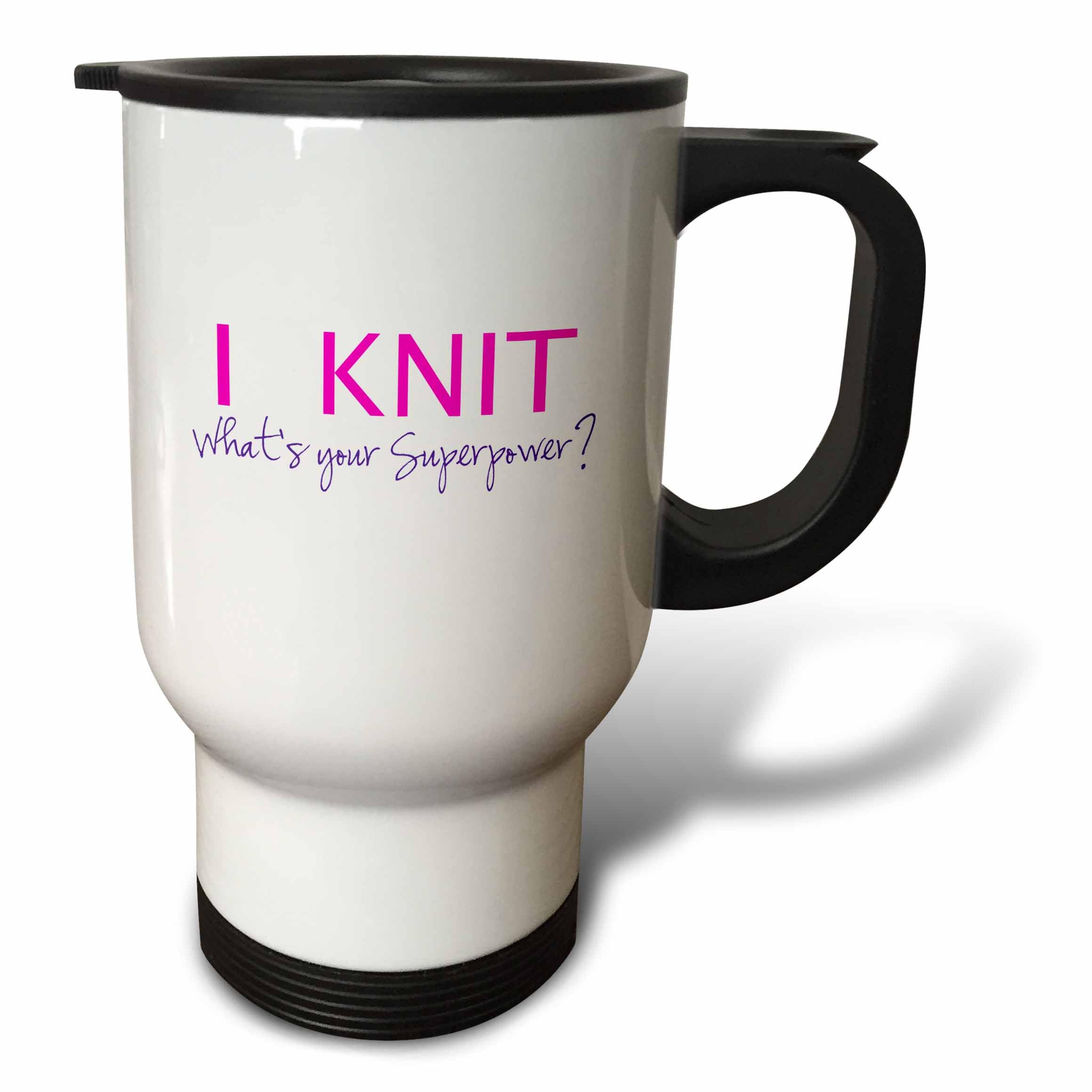 3dRose 'I Knit What's Your Superpower' Stainless Steel Travel Mug - 14-Ounce Insulated Coffee Cup for Knitters, Perfect Gift for Knitting Lovers - Great for Crafting, Commuting & Gifting
