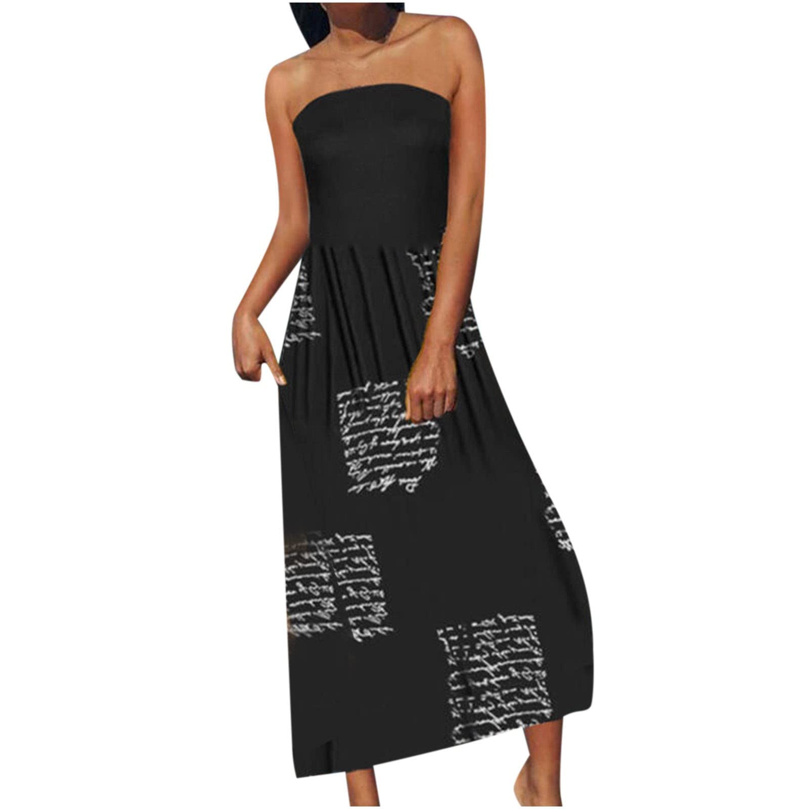 Boho Maxi Dress for Women - Sexy Wrap Strapless Off Shoulder Floral Print Sleeveless Bohemian Summer Dress for Beach, Vacation & Party Wear