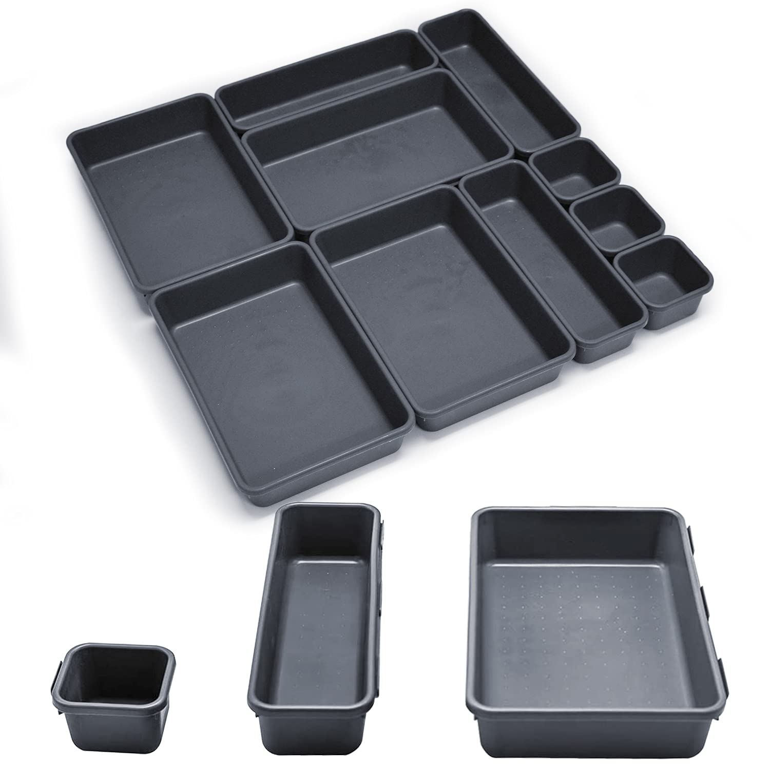 10-Pack Interlocking Drawer Organizers for Office, Kitchen & Bathroom - Tool Box & Desk Drawer Organizer for Supplies, Utensils & Small Items - Perfect for Home, Office & Workshop Storage Solutions
