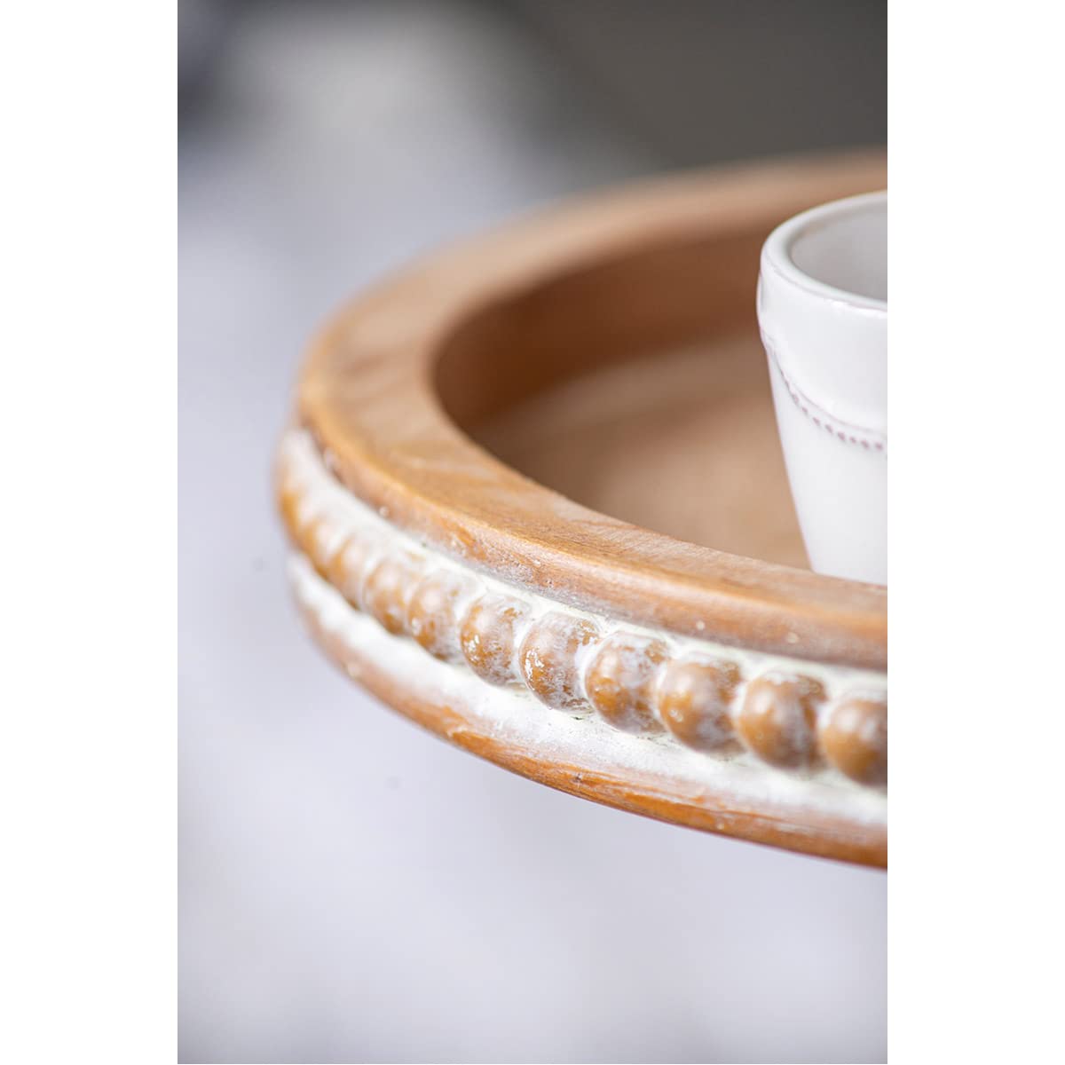 A&B Home Whitewash Tan 2-Tier Wood Bead Trim Tray - Rustic Farmhouse Decor for Coffee Table, Entryway, or Bathroom Organization