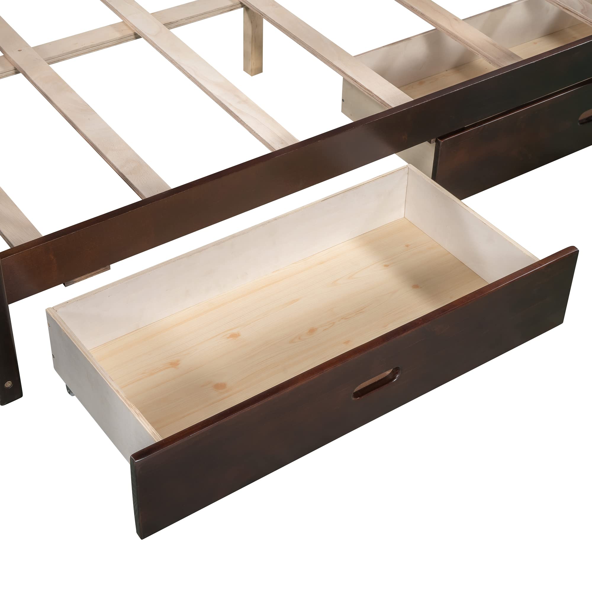 Solid Wood Twin Over Full Bunk Bed with Storage Drawers & Guardrails - Sturdy Bunk Bed Frame for Kids, Teens & Adults - No Box Spring Needed - Espresso Finish - Perfect for Small Bedrooms, Guest Rooms & Vacation Homes