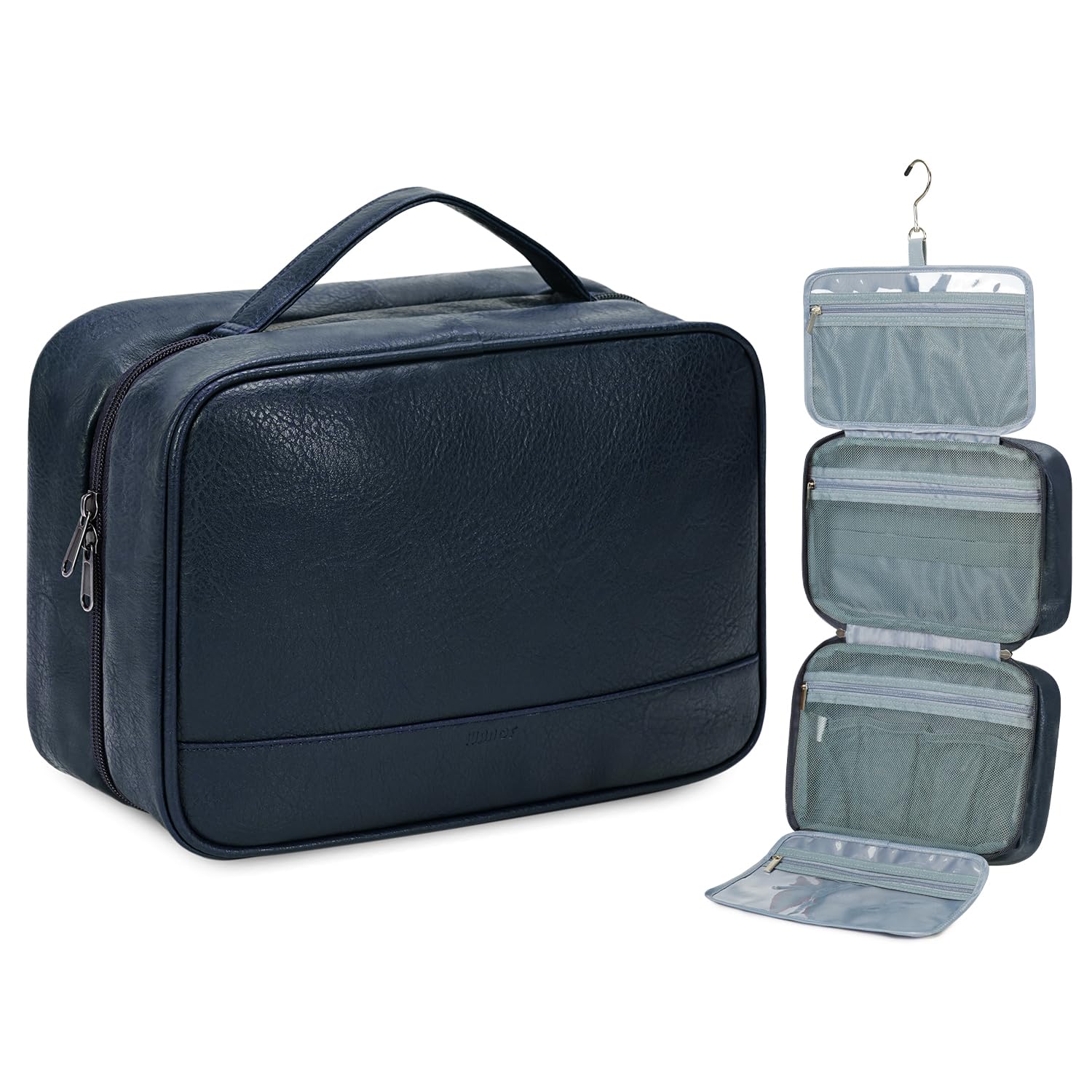 Premium Travel Toiletry Bag for Men & Women - Waterproof Dopp Kit with 4 Compartments, Hanging Hook & Travel Organizer (Navy Blue) - Ideal for Camping, Gym, Business Trips & Vacation Essentials Storage