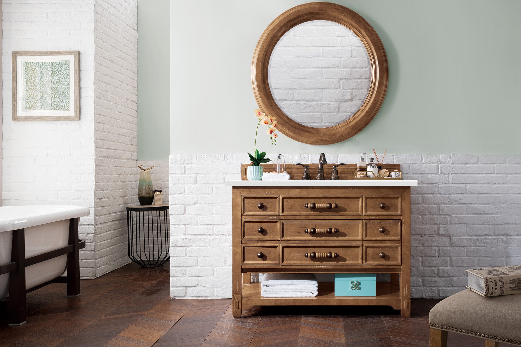 Malibu 48 Inch Single Bathroom Vanity with White Zeus Quartz Top - Honey Alder Wood for Modern Home Decor | Perfect for Master Bathroom, Guest Bath & Powder Room Renovations