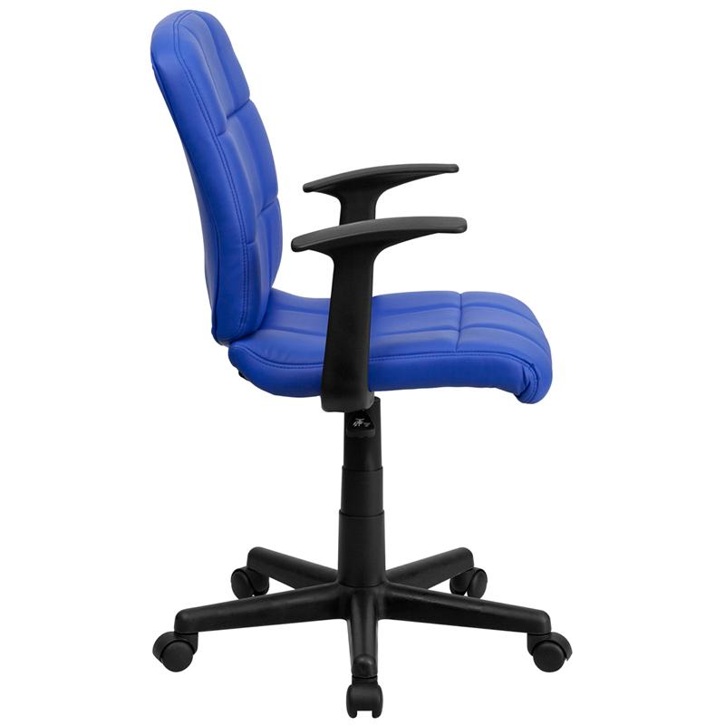FLASH Clayton Mid Back Black Quilted Vinyl Swivel Task Office Chair with Arms - Ergonomic Desk Chair for Home Office, Computer Workstation & Conference Room