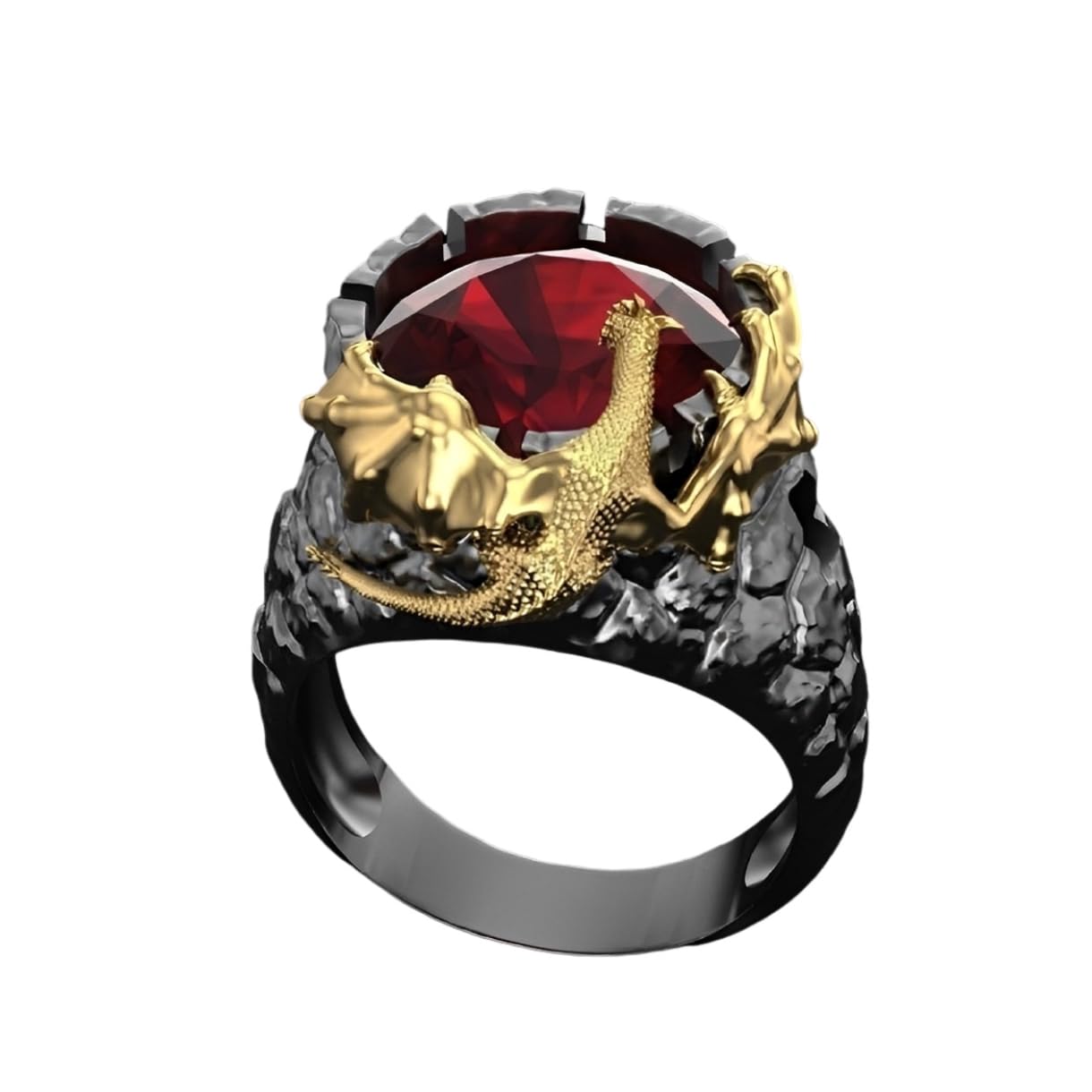 Red Stone Wings Dragon Ring for Men - Gothic Rhinestone Dragon Claw Jewelry with Red Crystals | Punk Hip Hop Animal Jewelry, Red Ruby Dragon Wing Totem Ring | Perfect for Gothic Fashion, Cosplay, and Punk Rock Outfits