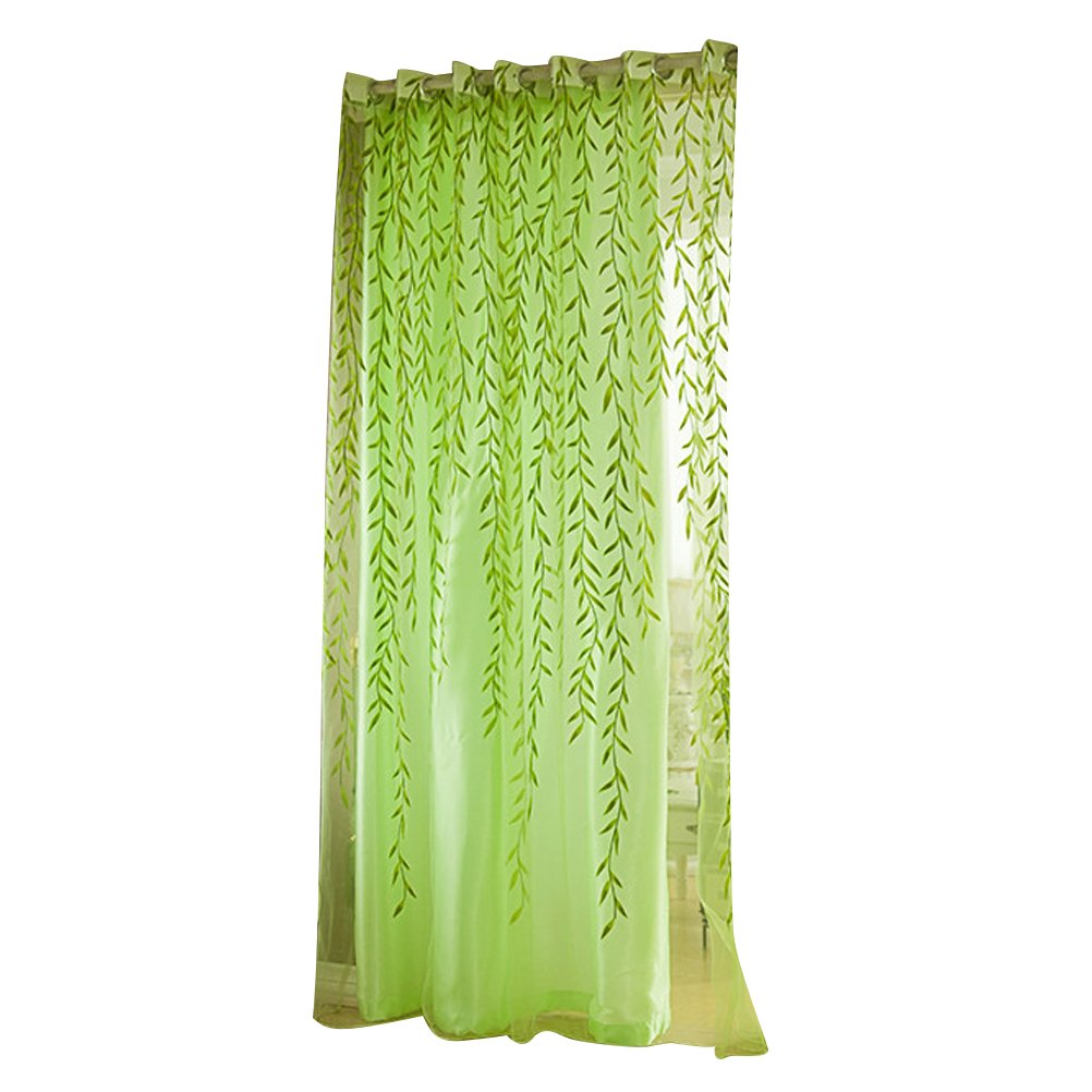 WINOMO Willow Leaves Printed Window Shade Curtain - Elegant Sheer Tulle Drape Valance for Living Room, Bedroom & Kitchen Decor