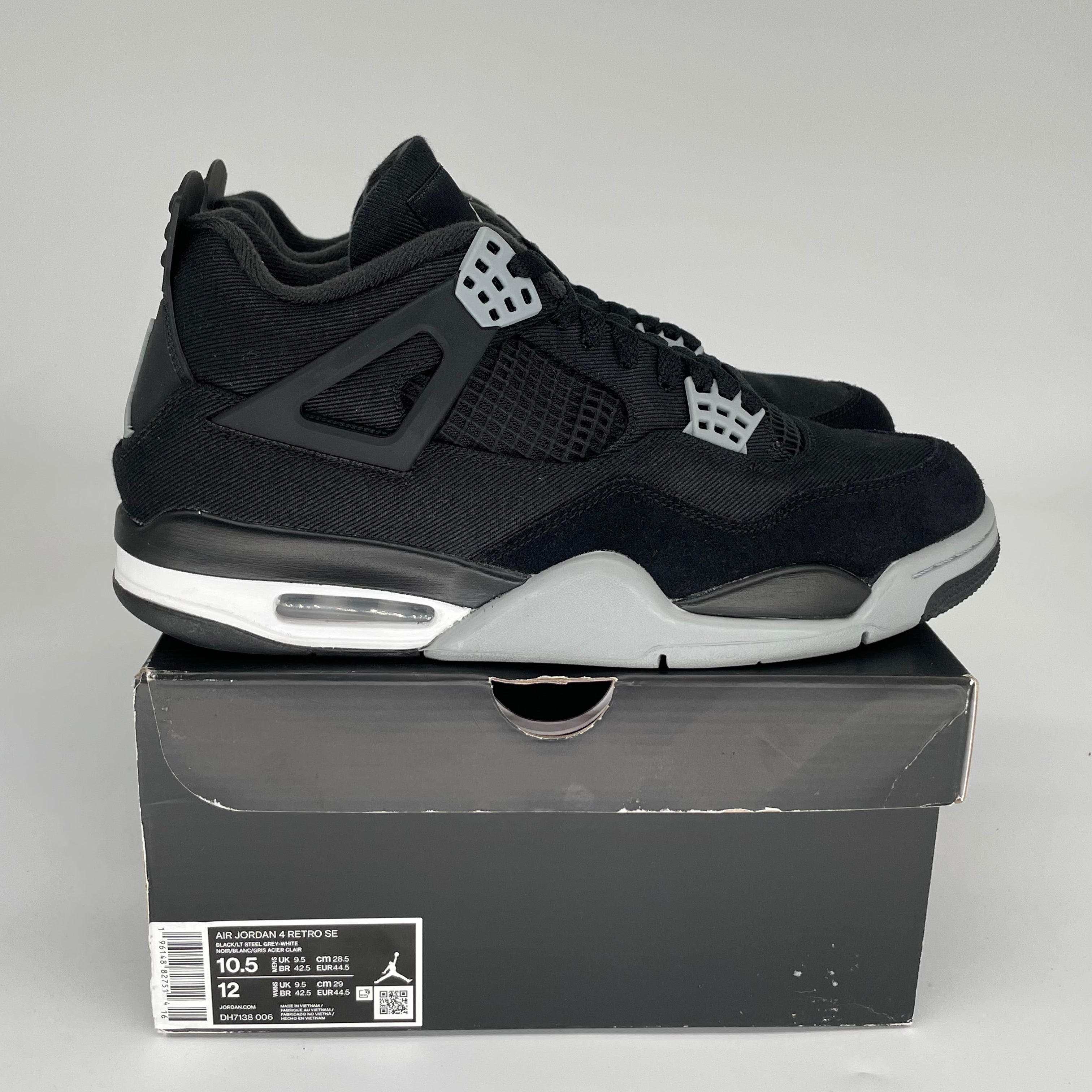 Original Air Jordan 4 Black Canvas Men's Sneakers - Size 10.5 (DH7138-006) | Retro Basketball Shoes for Streetwear & Casual Outfits