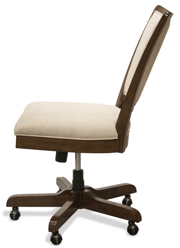 Riverside Furniture Vogue Upholstered Wood Desk Chair in Plymouth Brown Oak - Ergonomic Office Chair for Home & Workspace