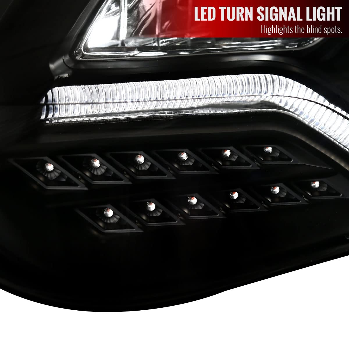 Ford Focus 2012-2014 Black Projector Headlights with LED DRL Strip & Turn Signal Lamps - Upgrade Your Car Lighting for Night Driving & Enhanced Visibility