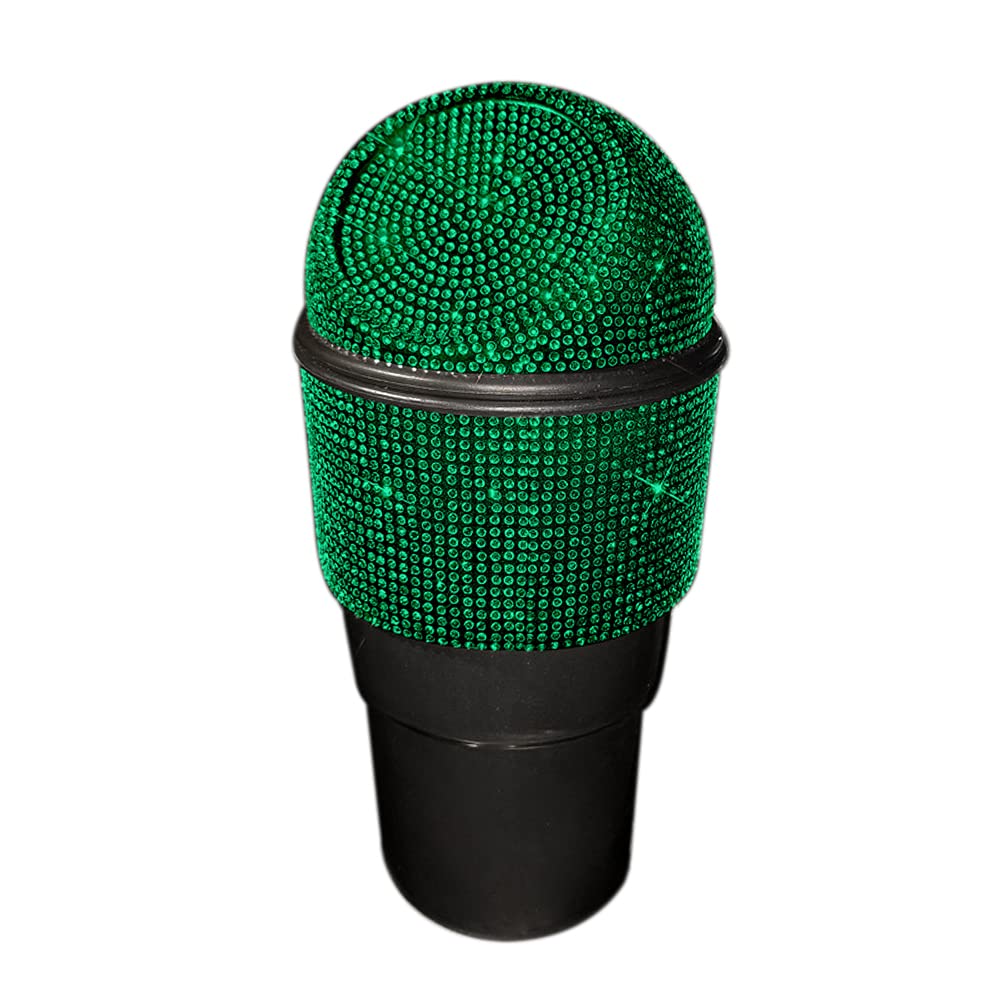 Sparkly Rhinestone Car Trash Can with Lid - Auto Garbage Bin for Vehicle, Home & Office - Glittery Waste Container for Kitchen, Bedroom & Travel - Perfect for Road Trips, Commuting & Daily Use (Green)