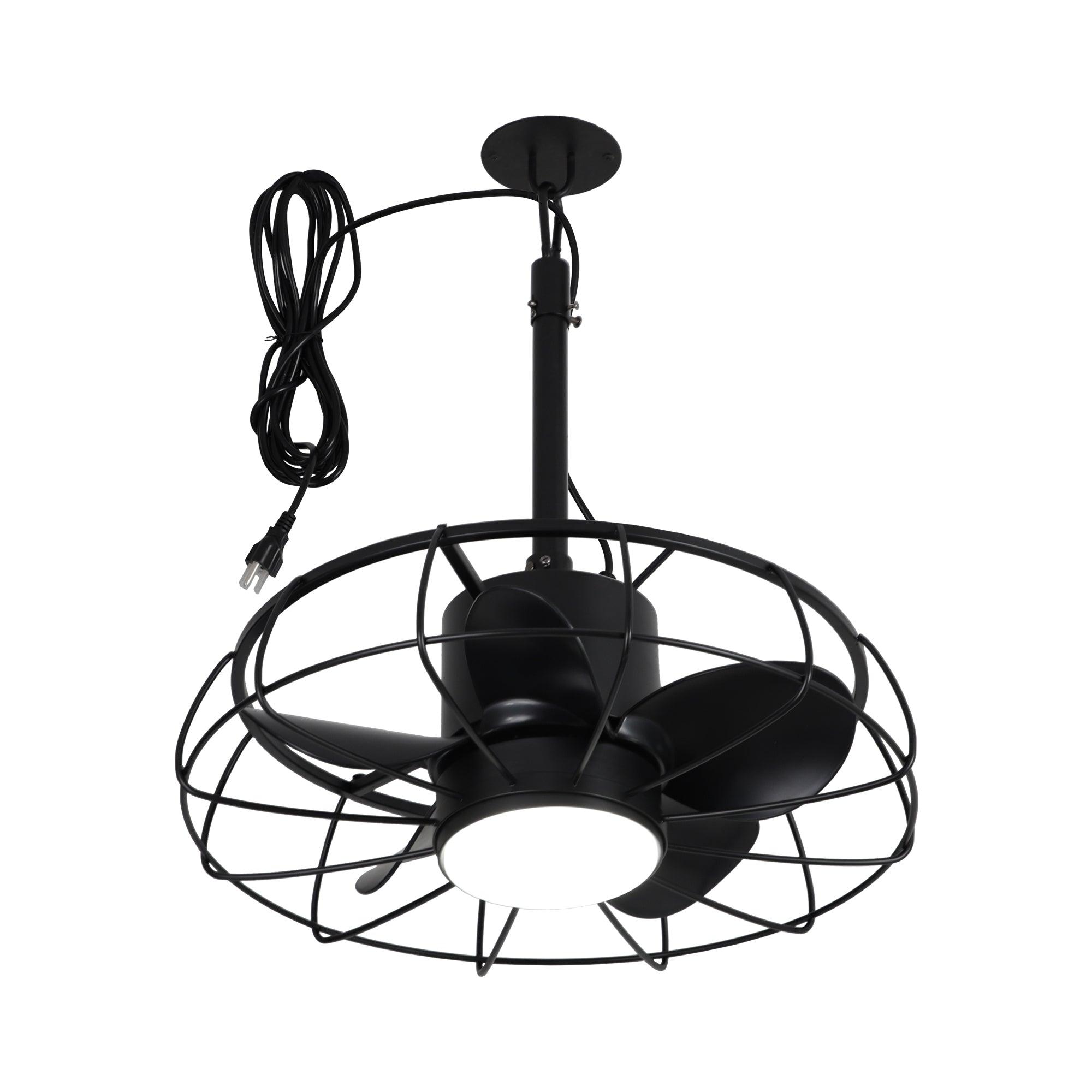 20 Inch Vistula Outdoor Ceiling Fan with Light - Black Industrial Style, DC Motor, Hanging Buckle Downrod - Perfect for Patio, Deck, and Covered Porch Cooling