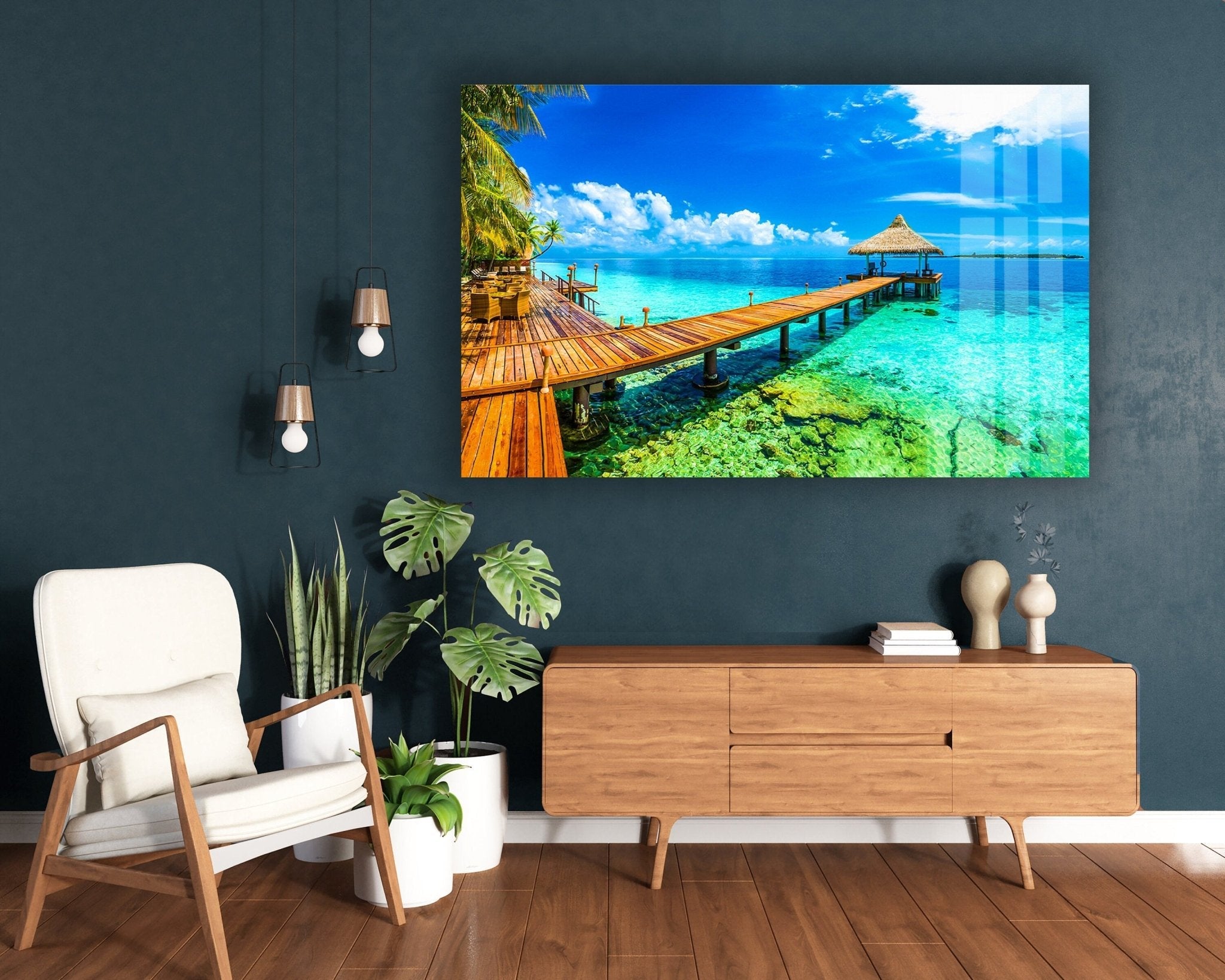 Stunning Tropical Island Glass Wall Art - Handmade Beach Decor for Living Room, Bedroom & Office - Perfect Coastal Home Accent