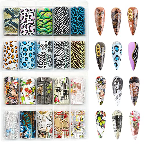 CHANGAR Nail Art Foil Transfer Stickers Kit - Leopard & Cow Print Magazine Style Nail Decals for Women & Girls | DIY Nail Design for Parties, Salons & Home Manicures