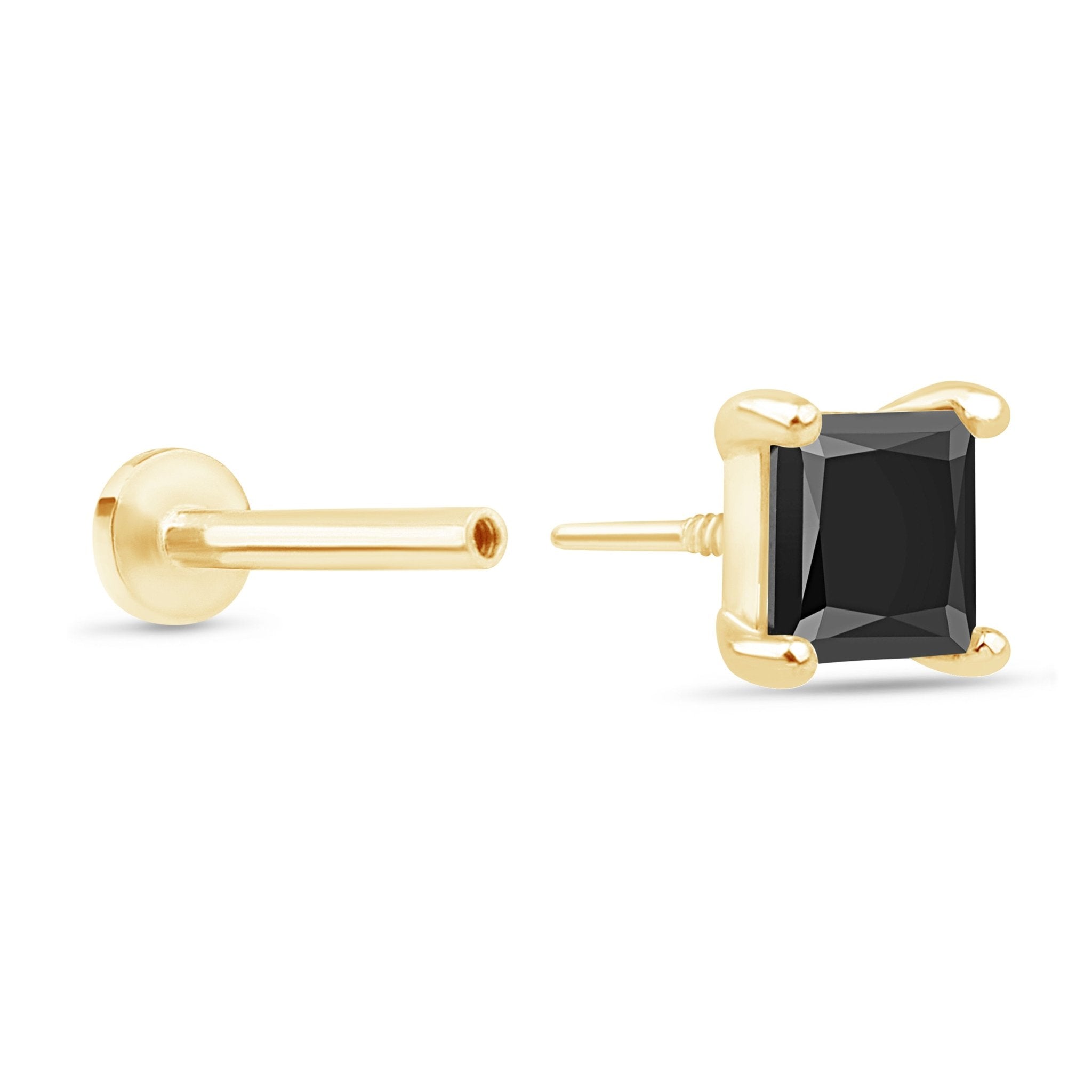 14K Yellow Gold Princess Cut Flat Back Stud Earrings for Women - Elegant & Hypoallergenic Jewelry for Daily Wear, Parties & Special Occasions