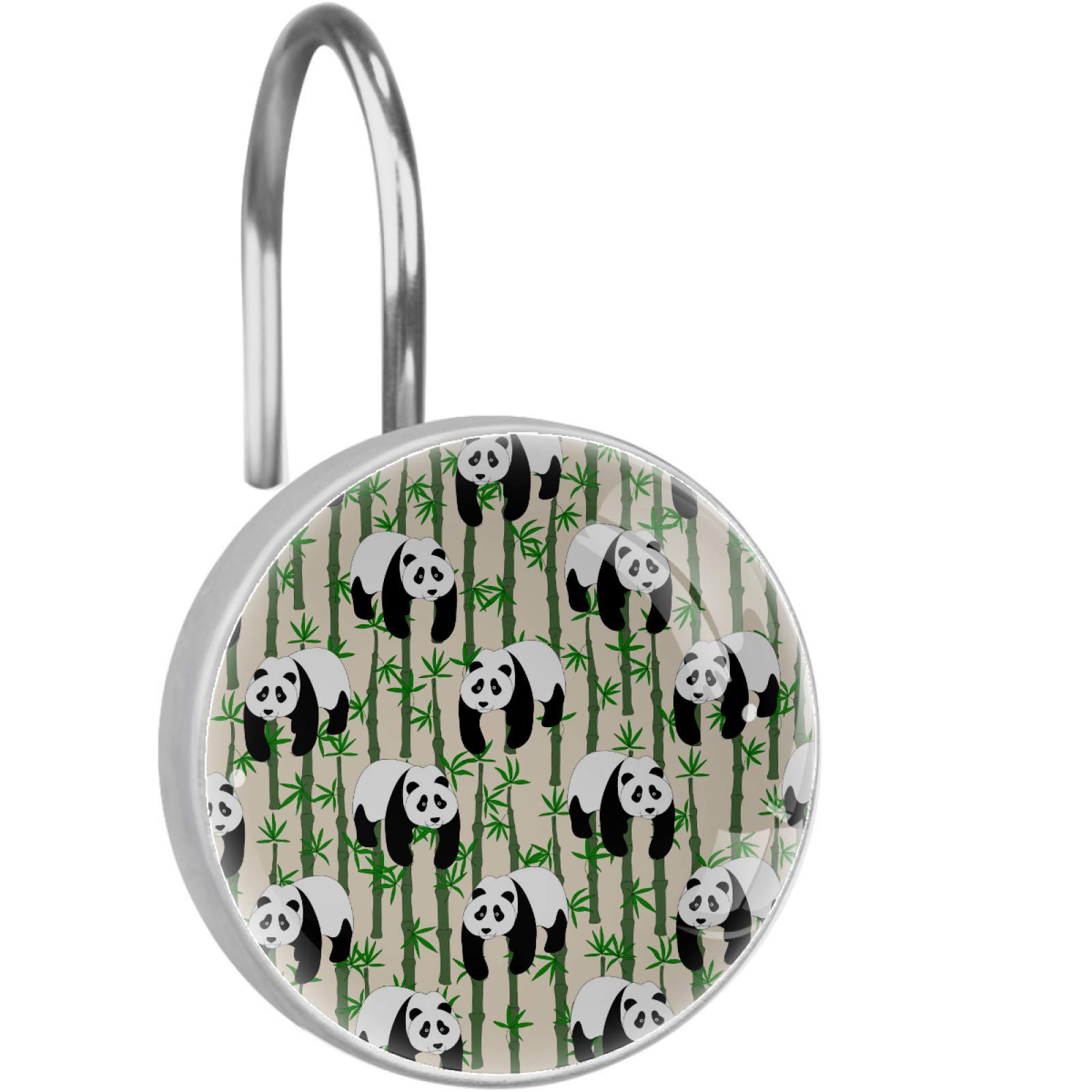 Nigel Shower Curtain Hooks - 12 Pack Rustproof Metal Hooks with Hand-Drawn Cute Panda Bamboo Design for Bathroom Decor | Perfect for Kids' Bathrooms, Nursery Decor & Panda-Themed Home Accessories