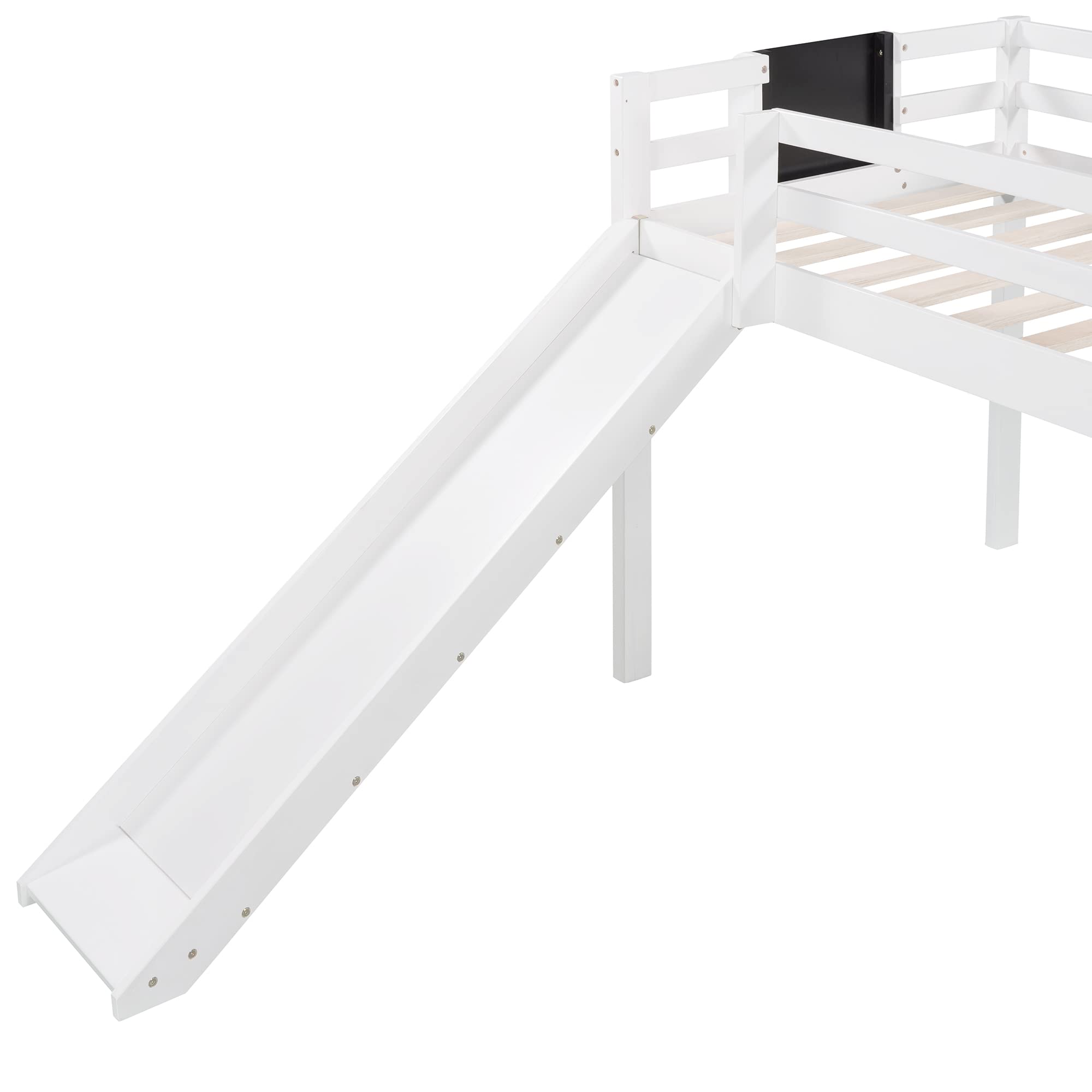 Bellemave Kids Wood Loft Bed with Slide - Twin Size Low Loft Bed for Boys & Girls - White Chalkboard Loft Bed - Perfect for Small Bedrooms, Playrooms & Kids' Sleepovers